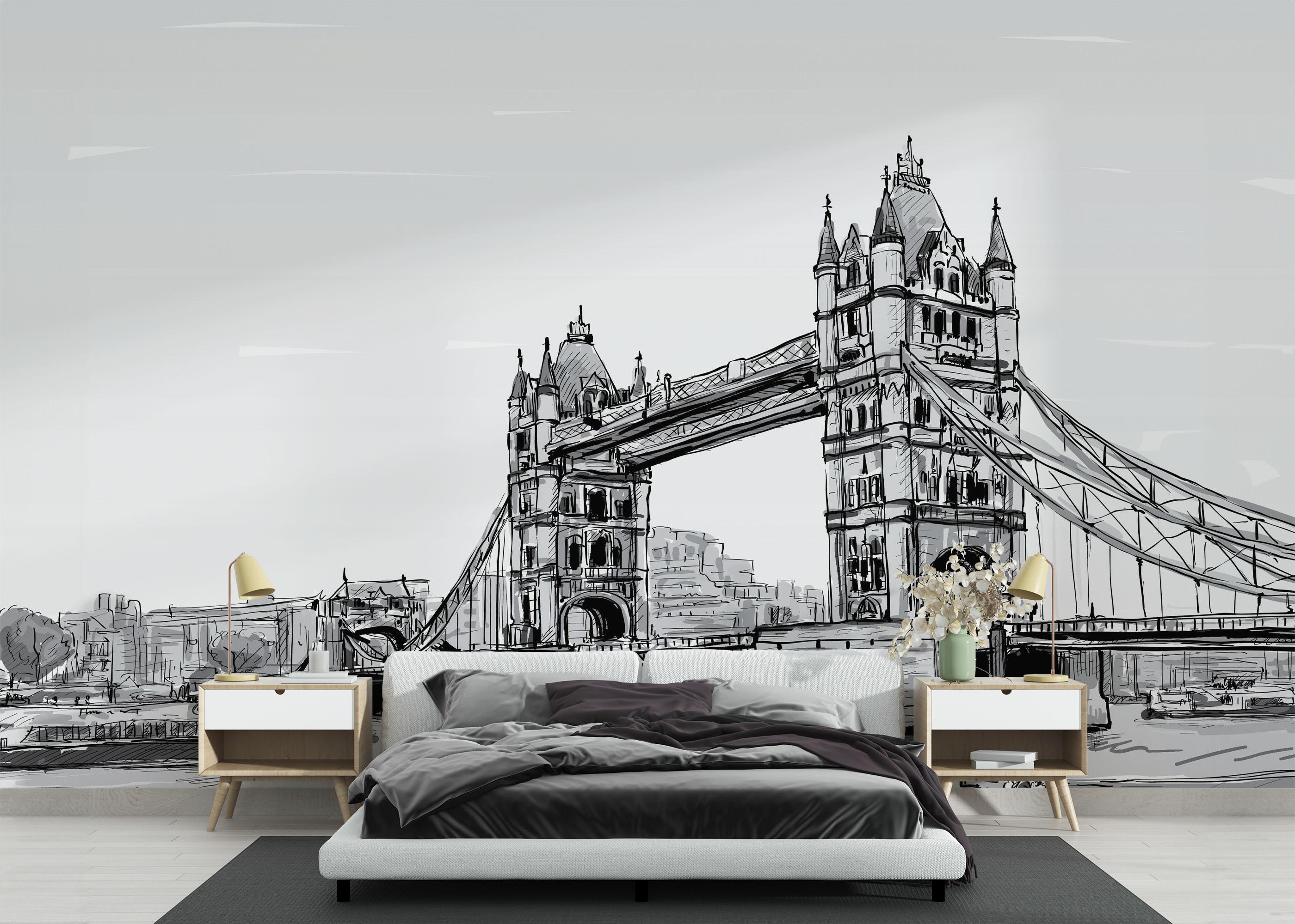 Fototapet Grey Bridge Sketch mockup 3