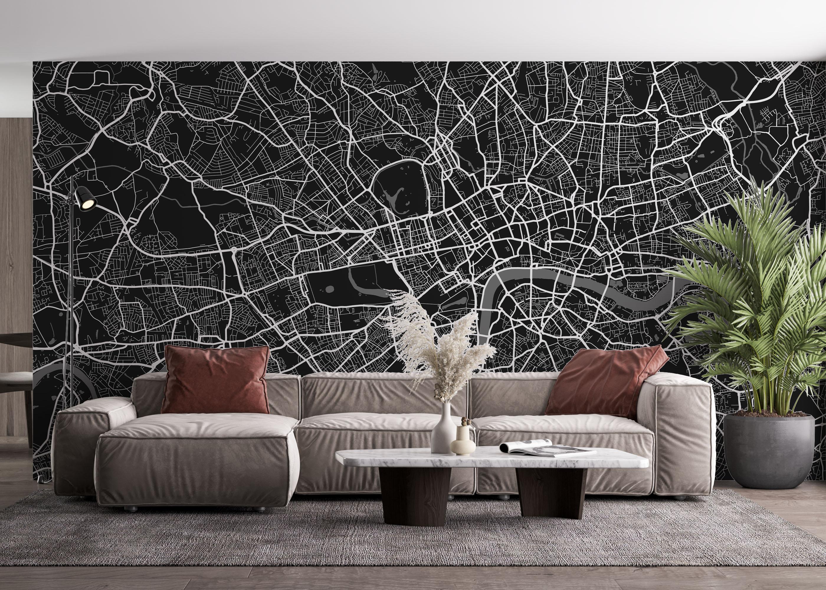 Fototapet Black White Map mockup 4
