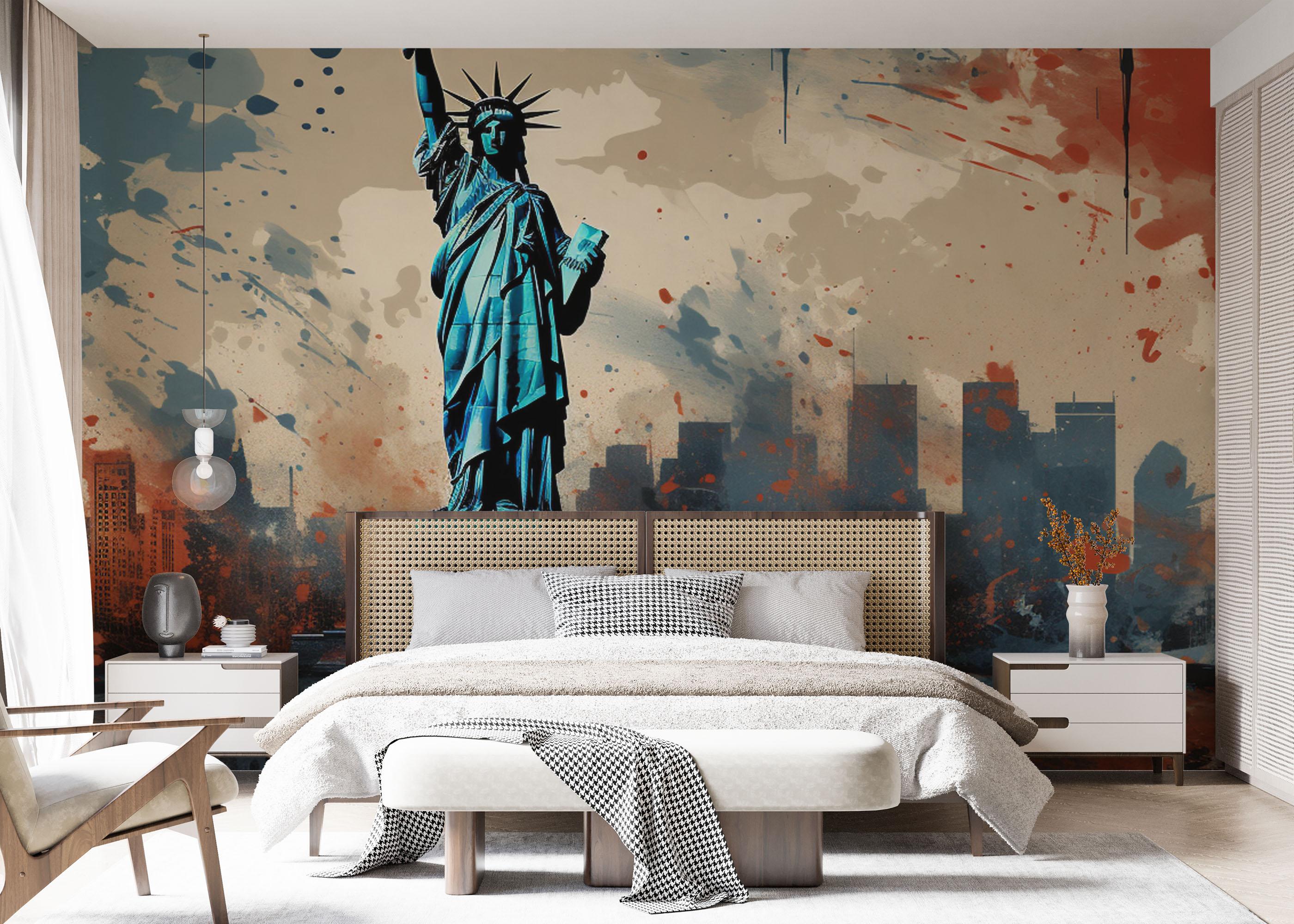 Fototapet Blue Red Liberty Statue mockup 7
