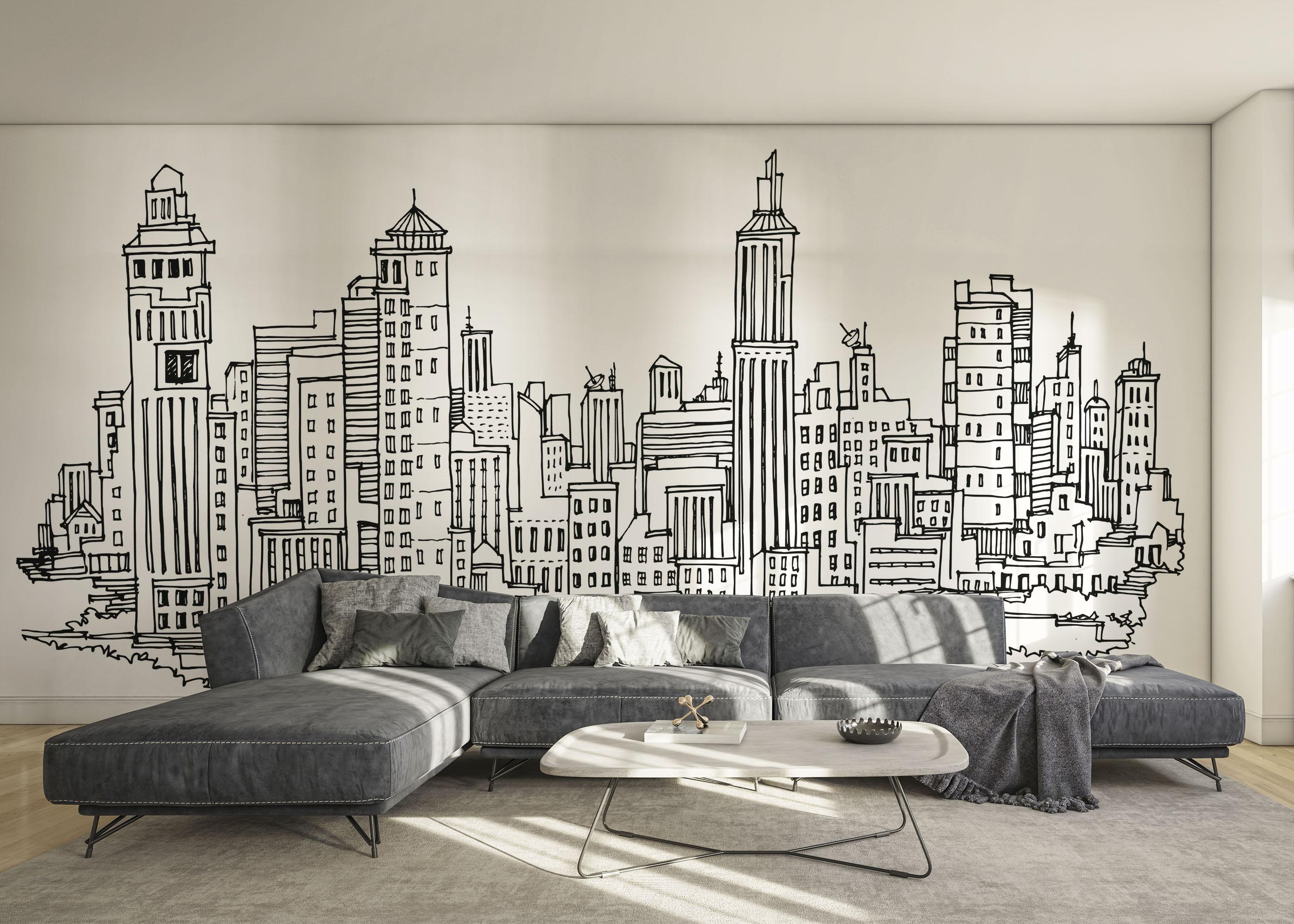 Fototapet Black Line Skylines mockup 0