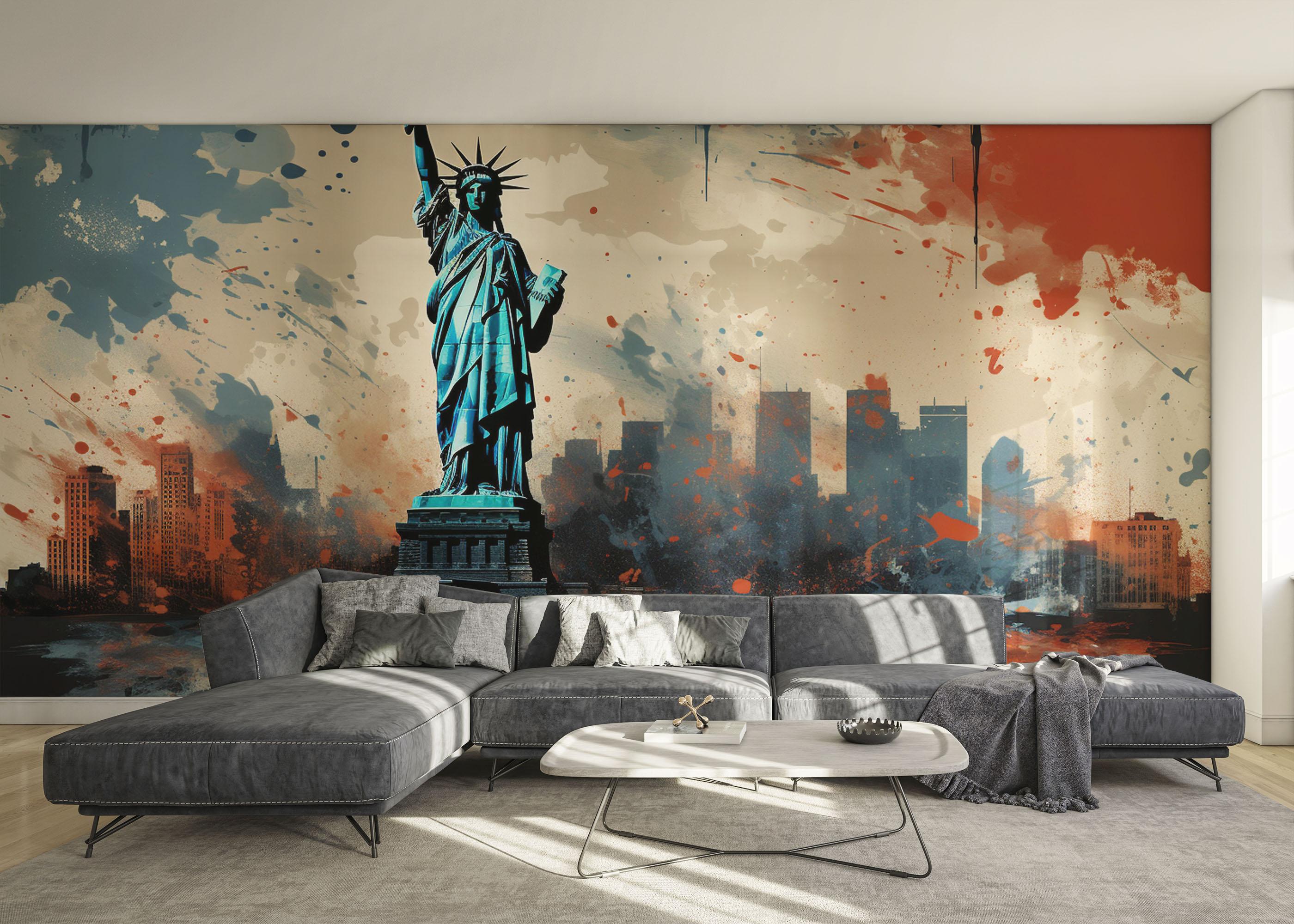 Fototapet Blue Red Liberty Statue mockup 0