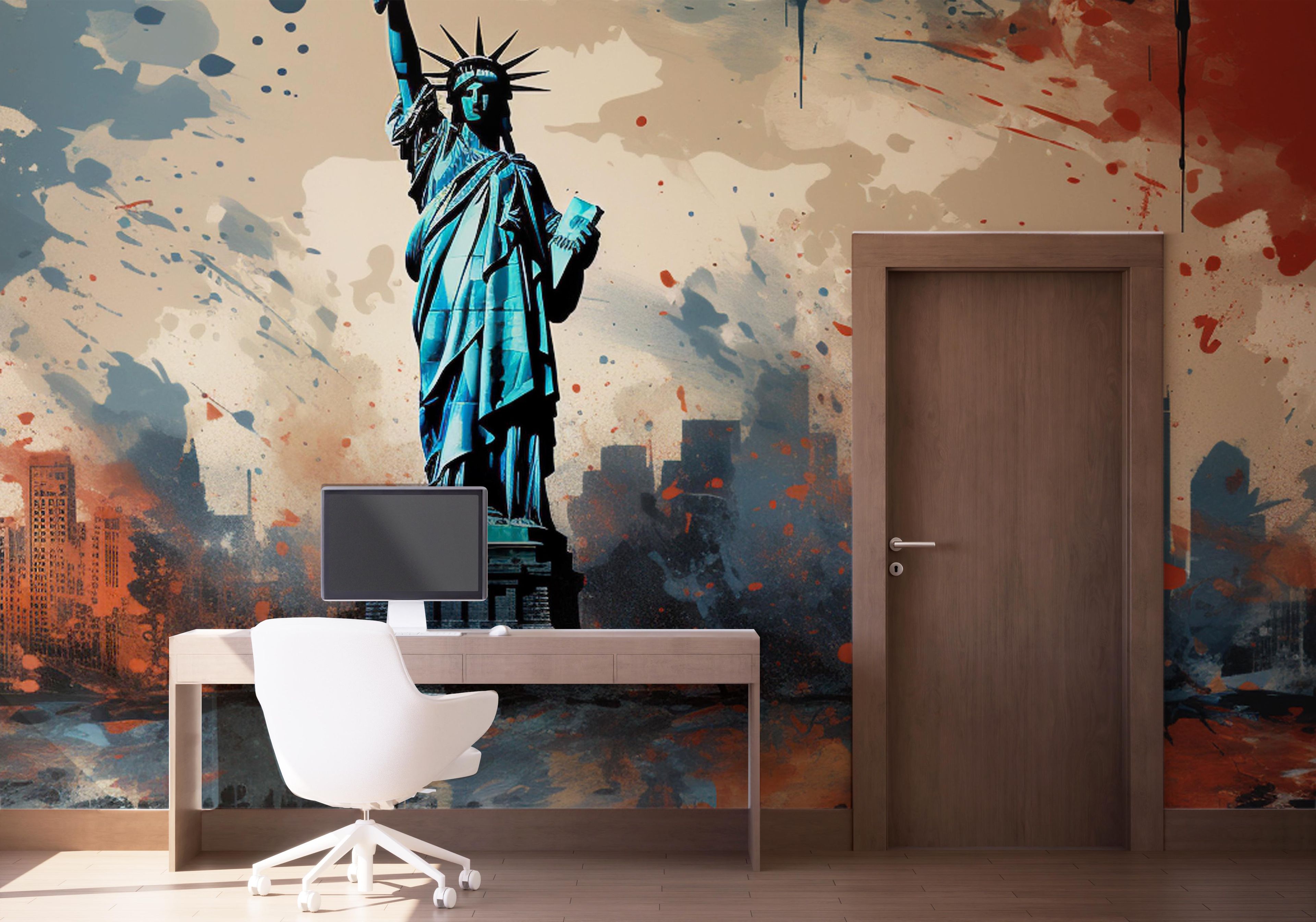 Blue Red Liberty Statue mockup 1