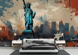 Blue Red Liberty Statue mockup 3