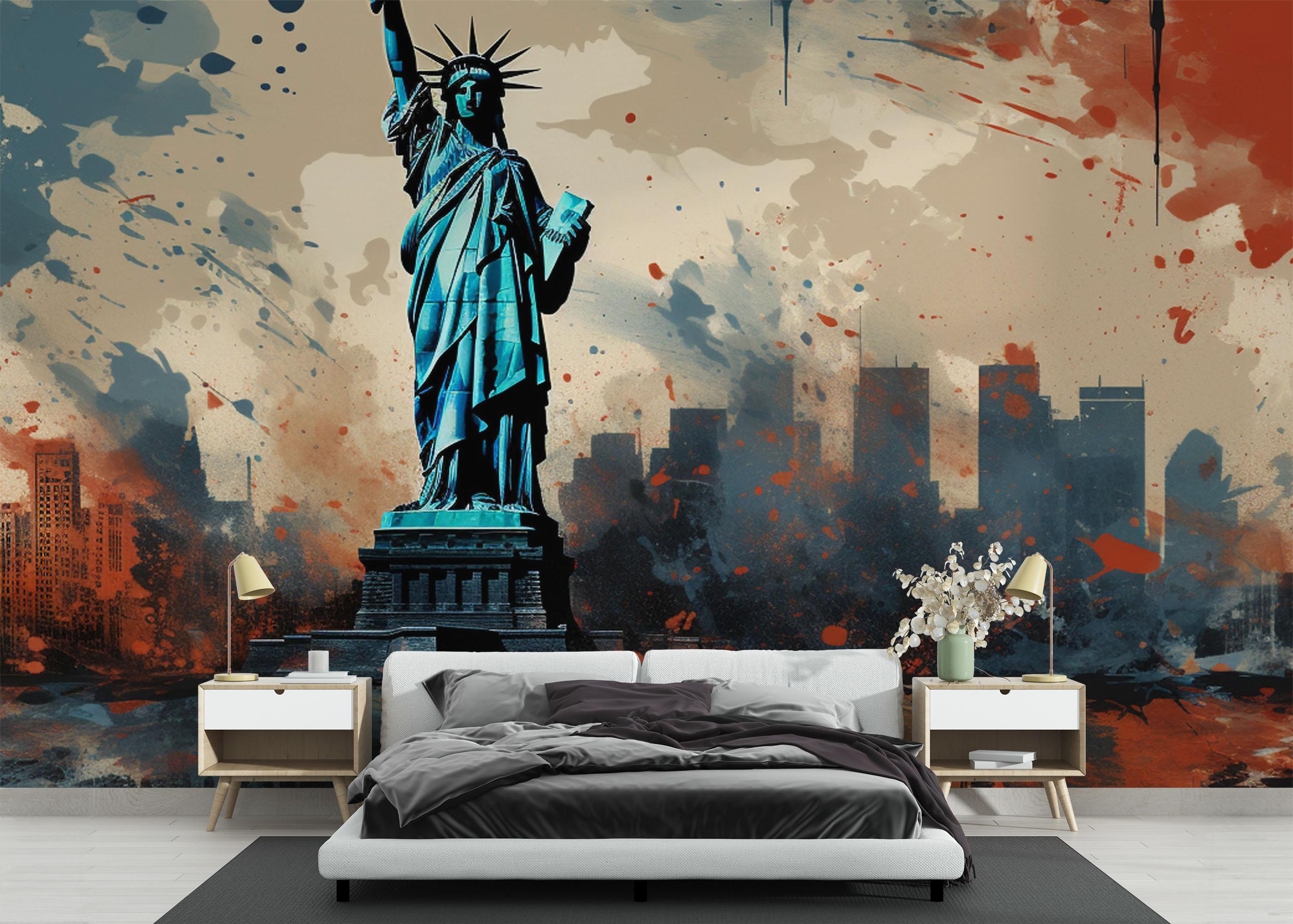 Fototapet Blue Red Liberty Statue mockup 3