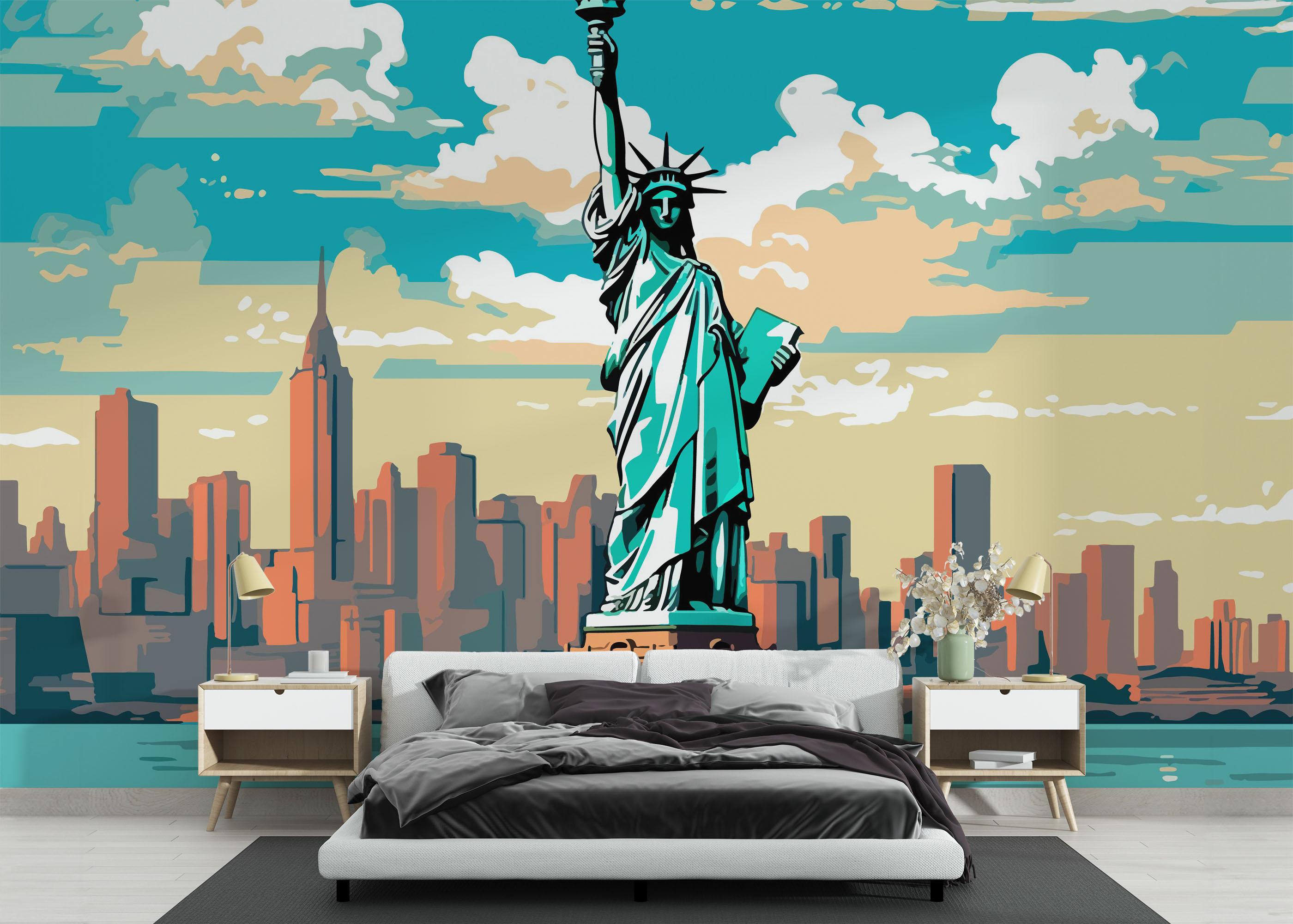 Fototapet Liberty Statue Cartoon mockup 3