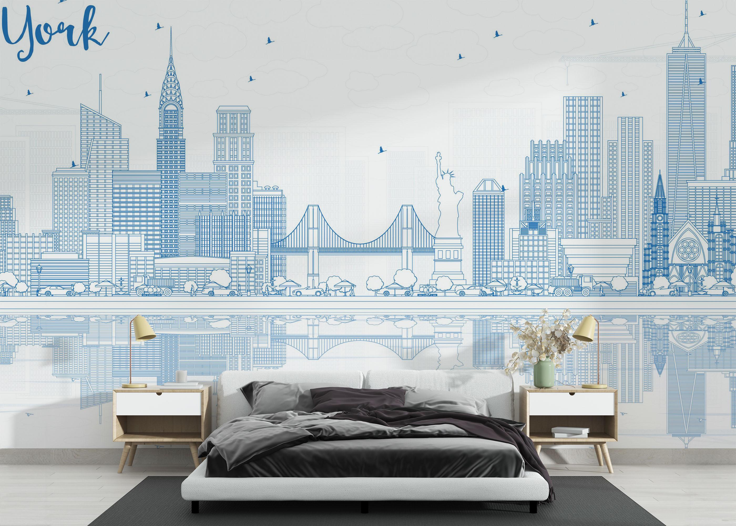 Fototapet New York Blue Line mockup 3