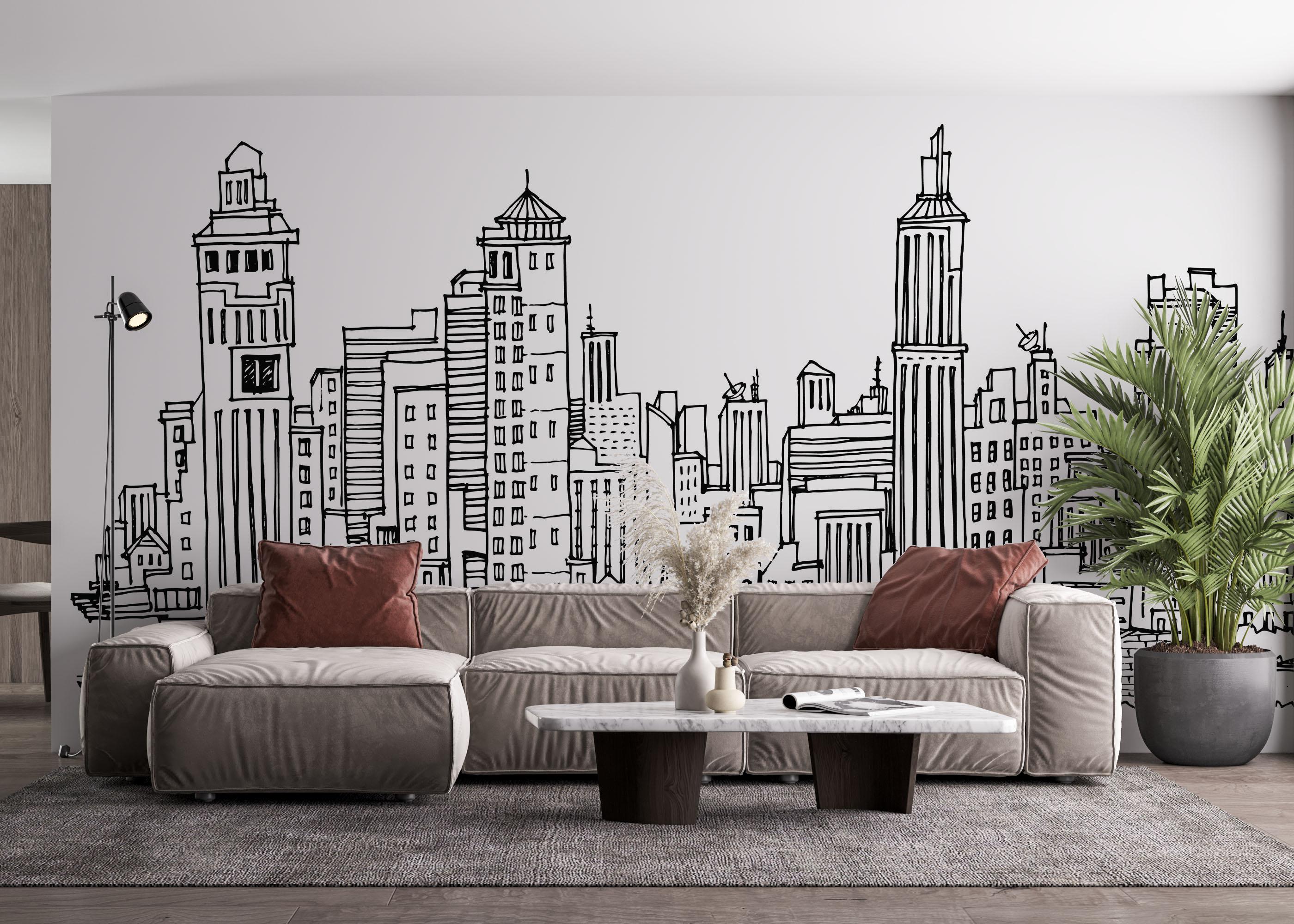 Fototapet Black Line Skylines mockup 4