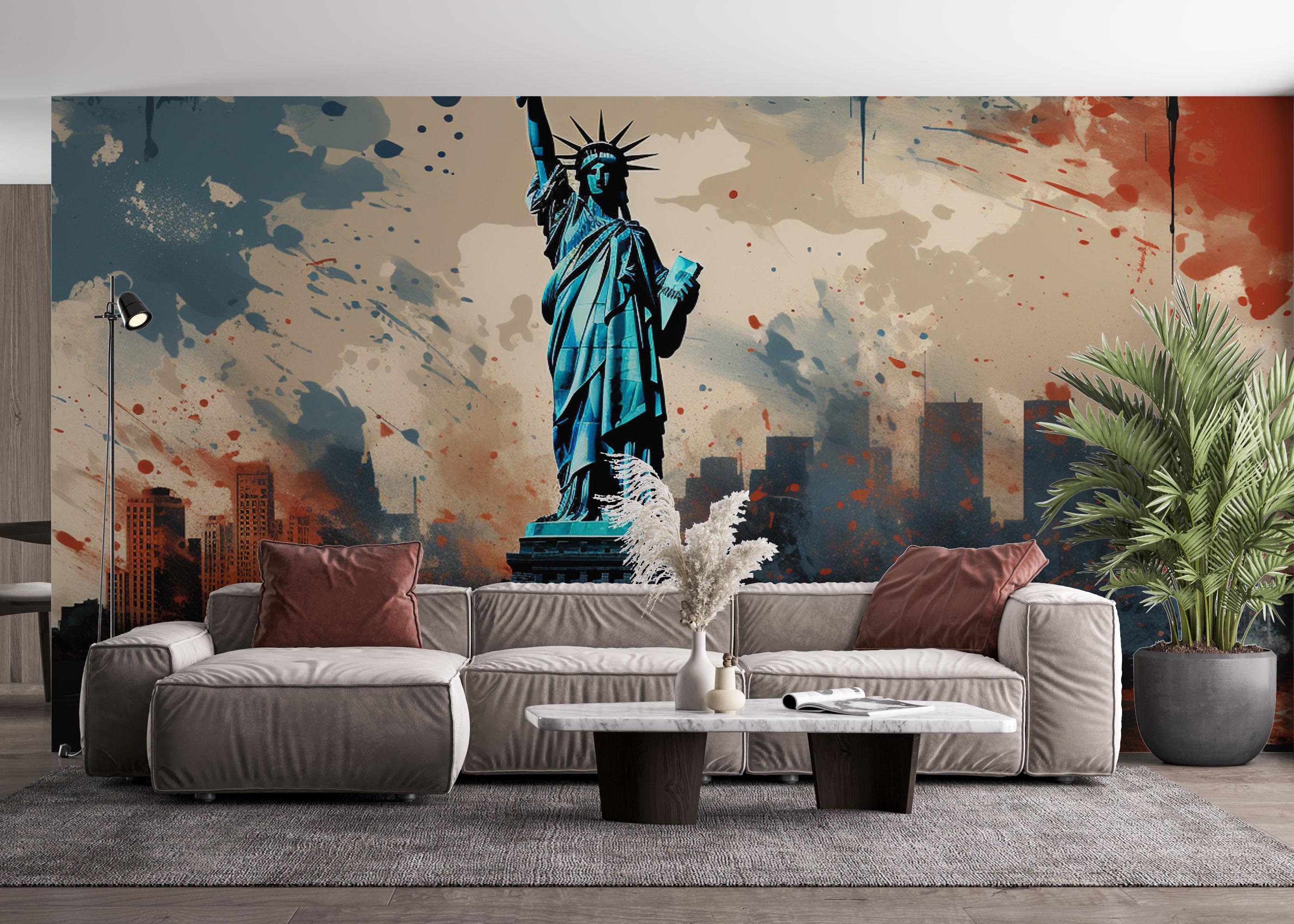 Fototapet Blue Red Liberty Statue mockup 4