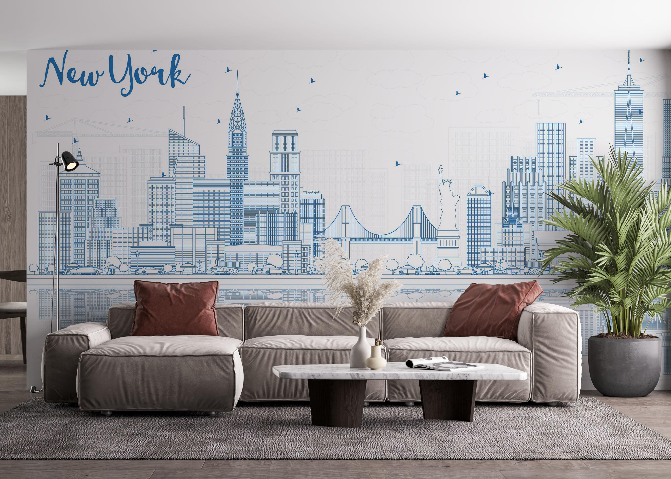 Fototapet New York Blue Line mockup 4