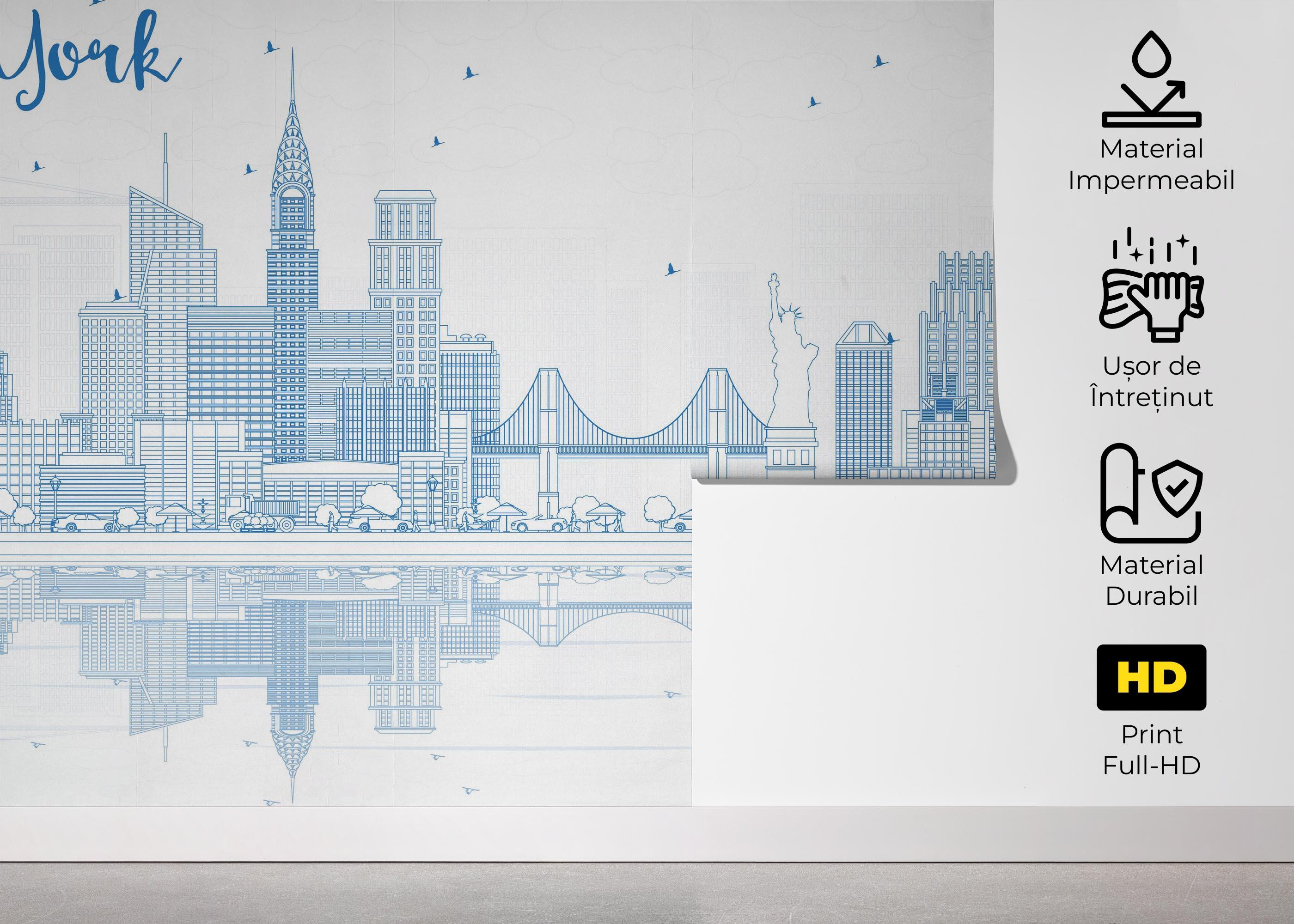 Fototapet New York Blue Line mockup 5