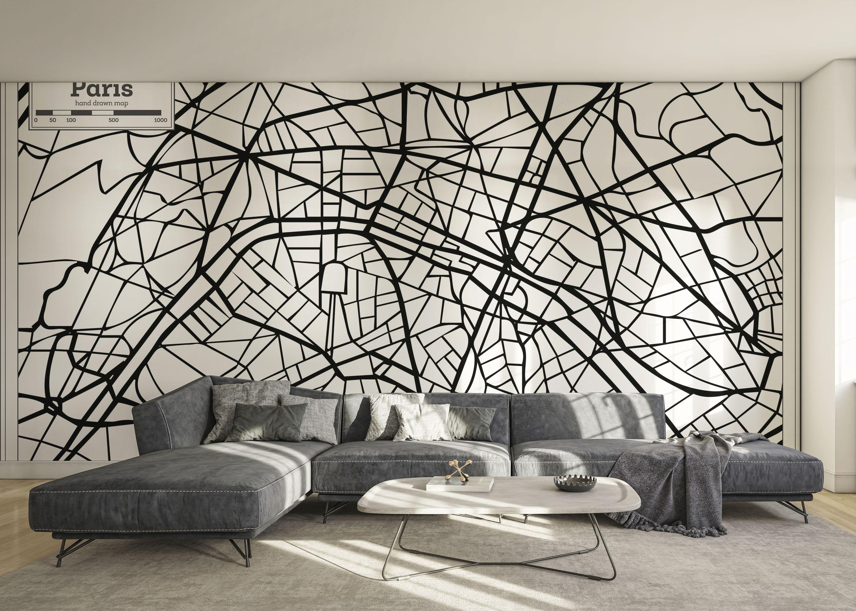 Fototapet Black Line Paris Map mockup 0