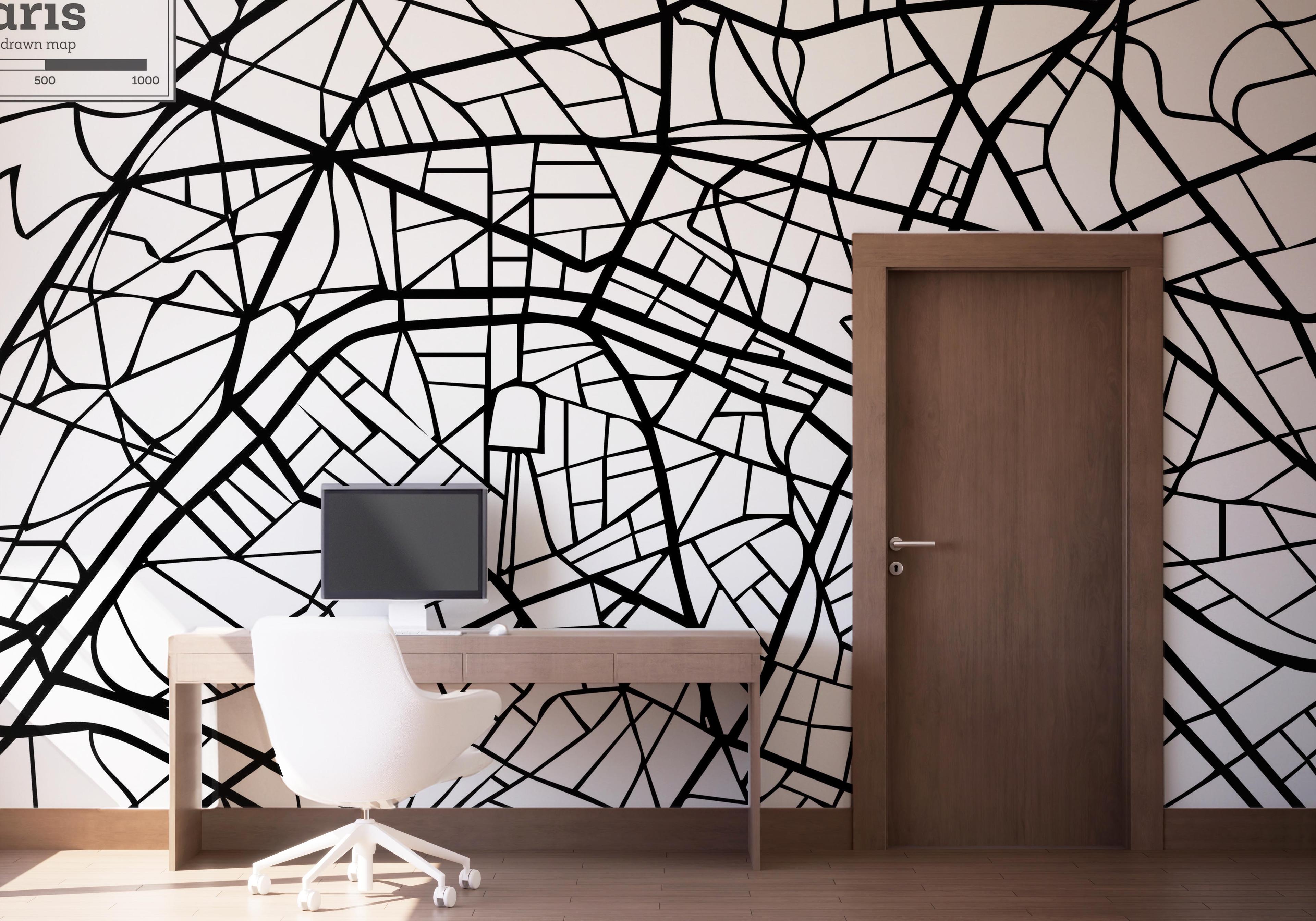 Fototapet Black Line Paris Map mockup 1