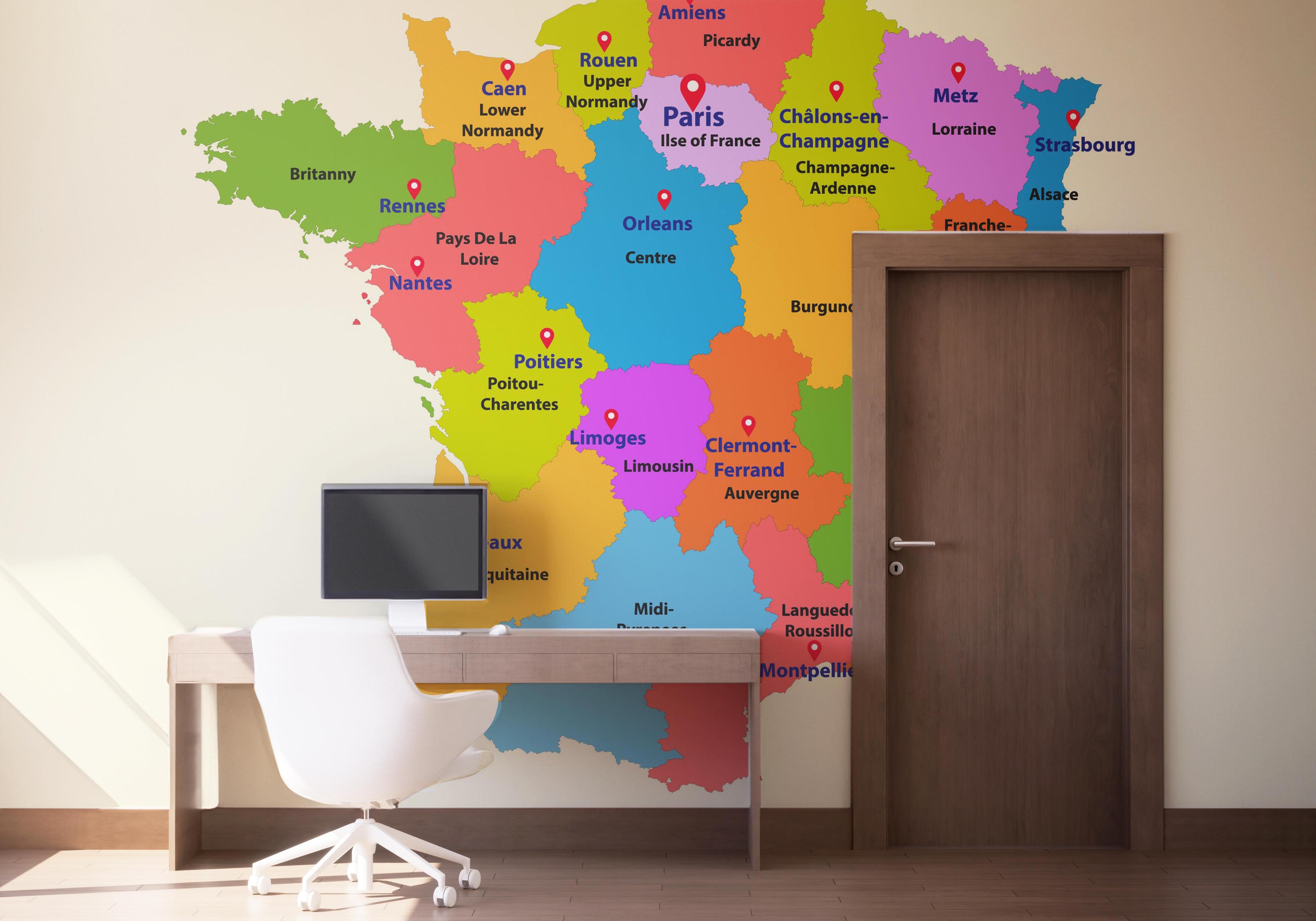 Fototapet France Colorful Map mockup 1