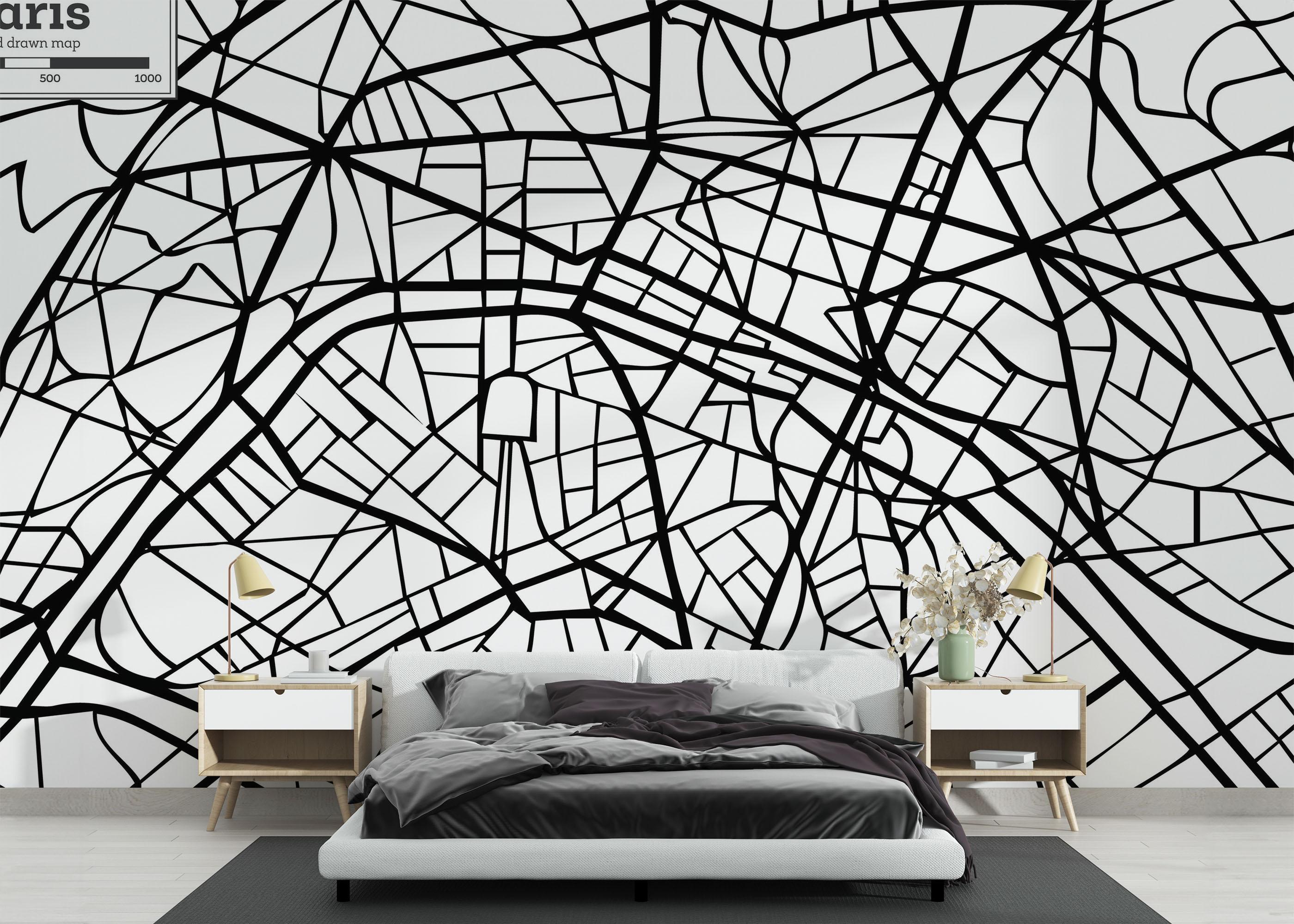 Fototapet Black Line Paris Map mockup 3