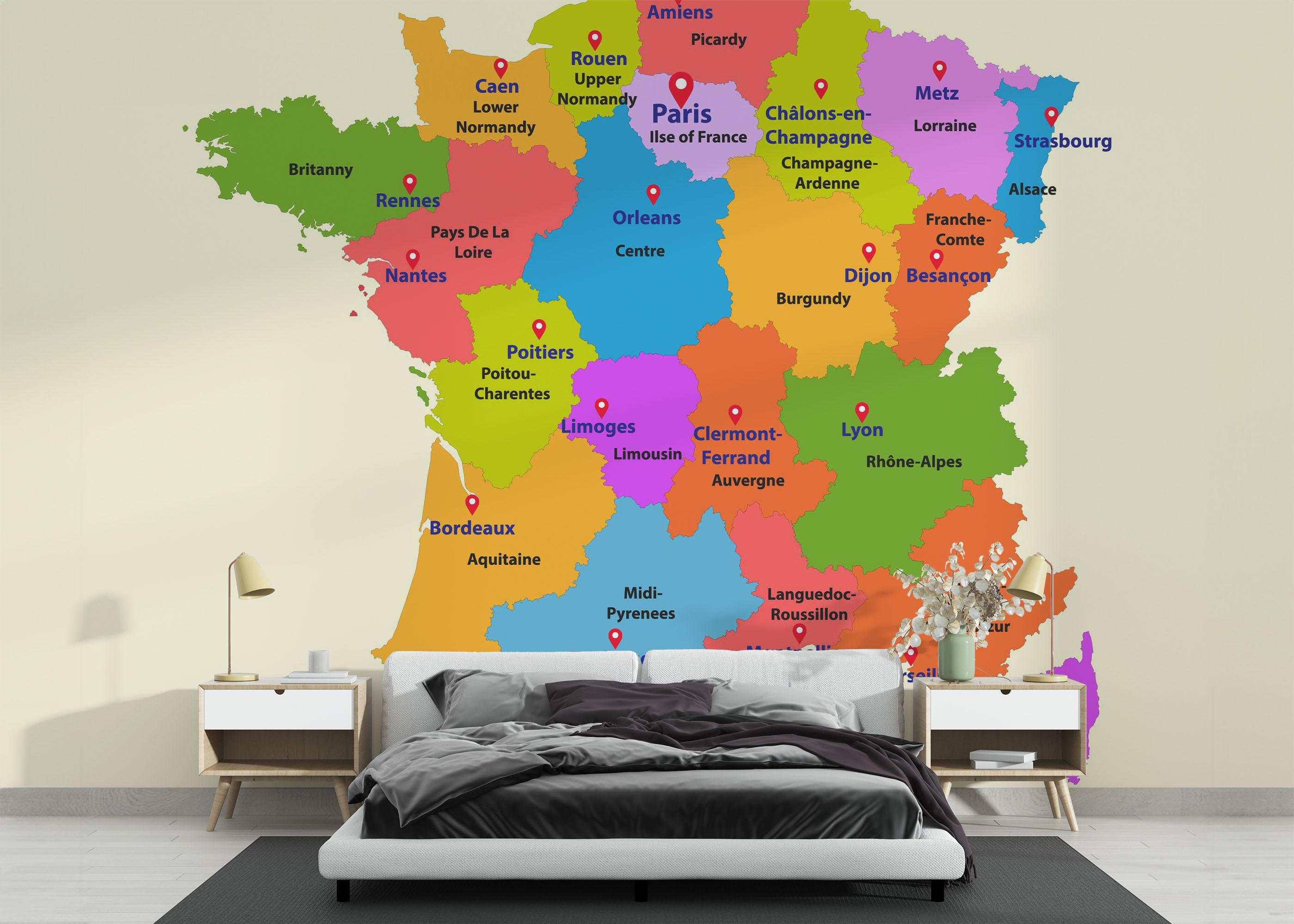 Fototapet France Colorful Map mockup 3