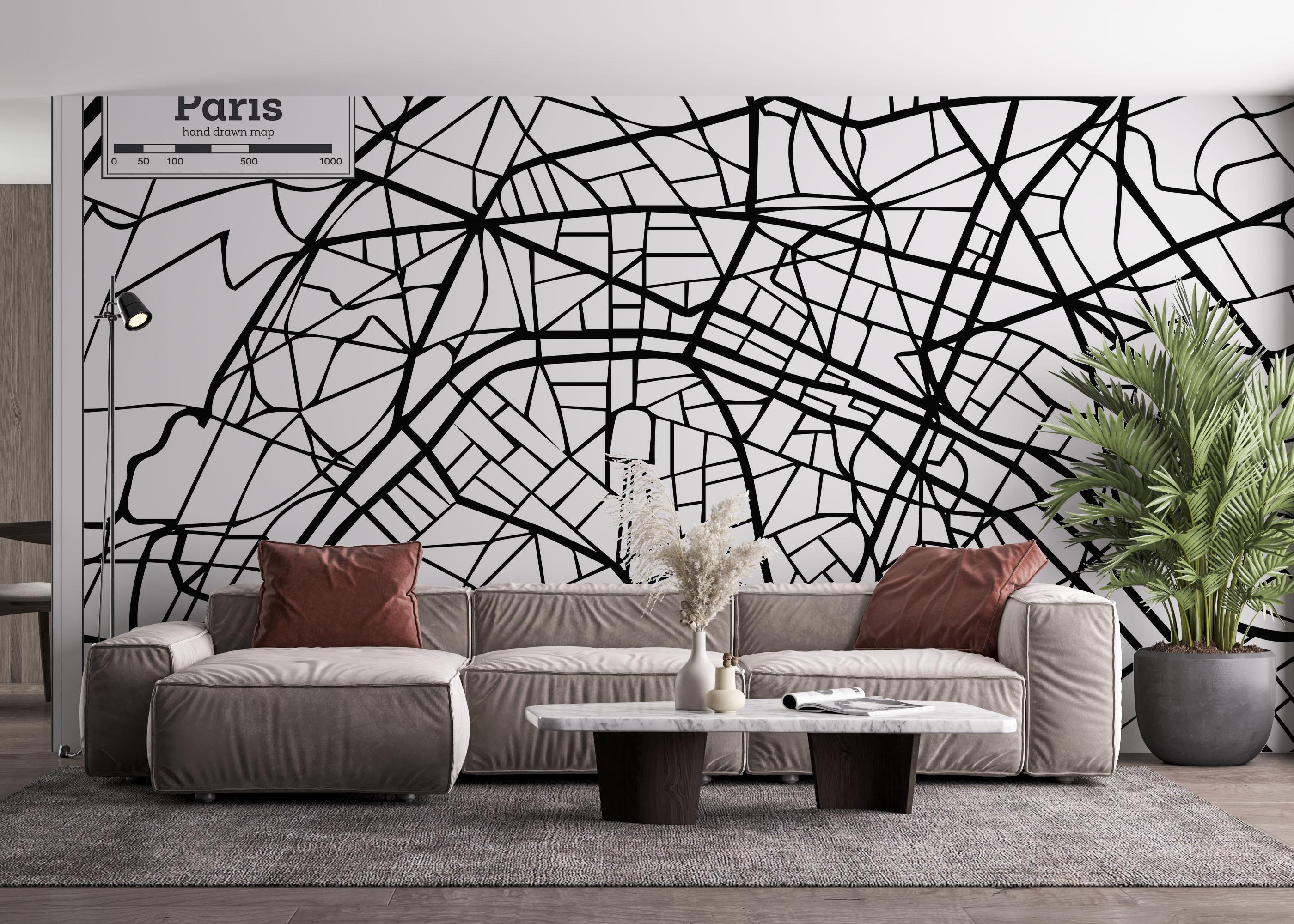 Fototapet Black Line Paris Map mockup 4