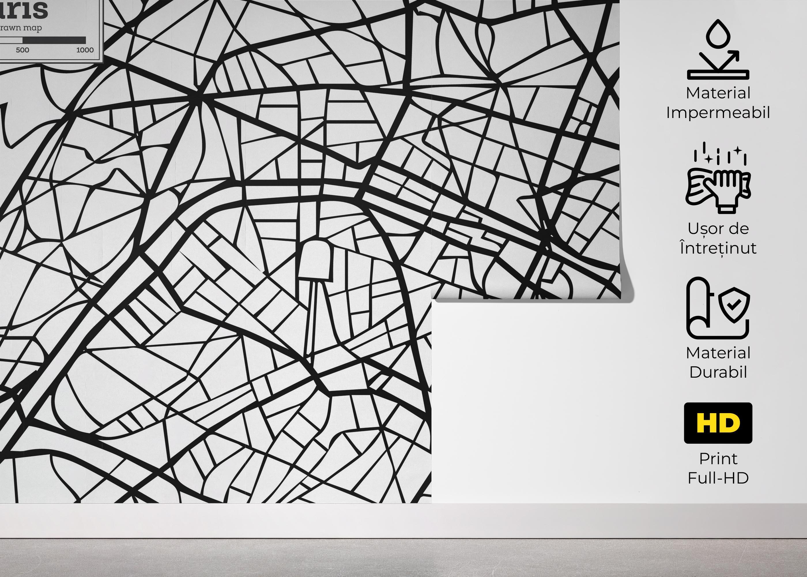 Fototapet Black Line Paris Map mockup 5