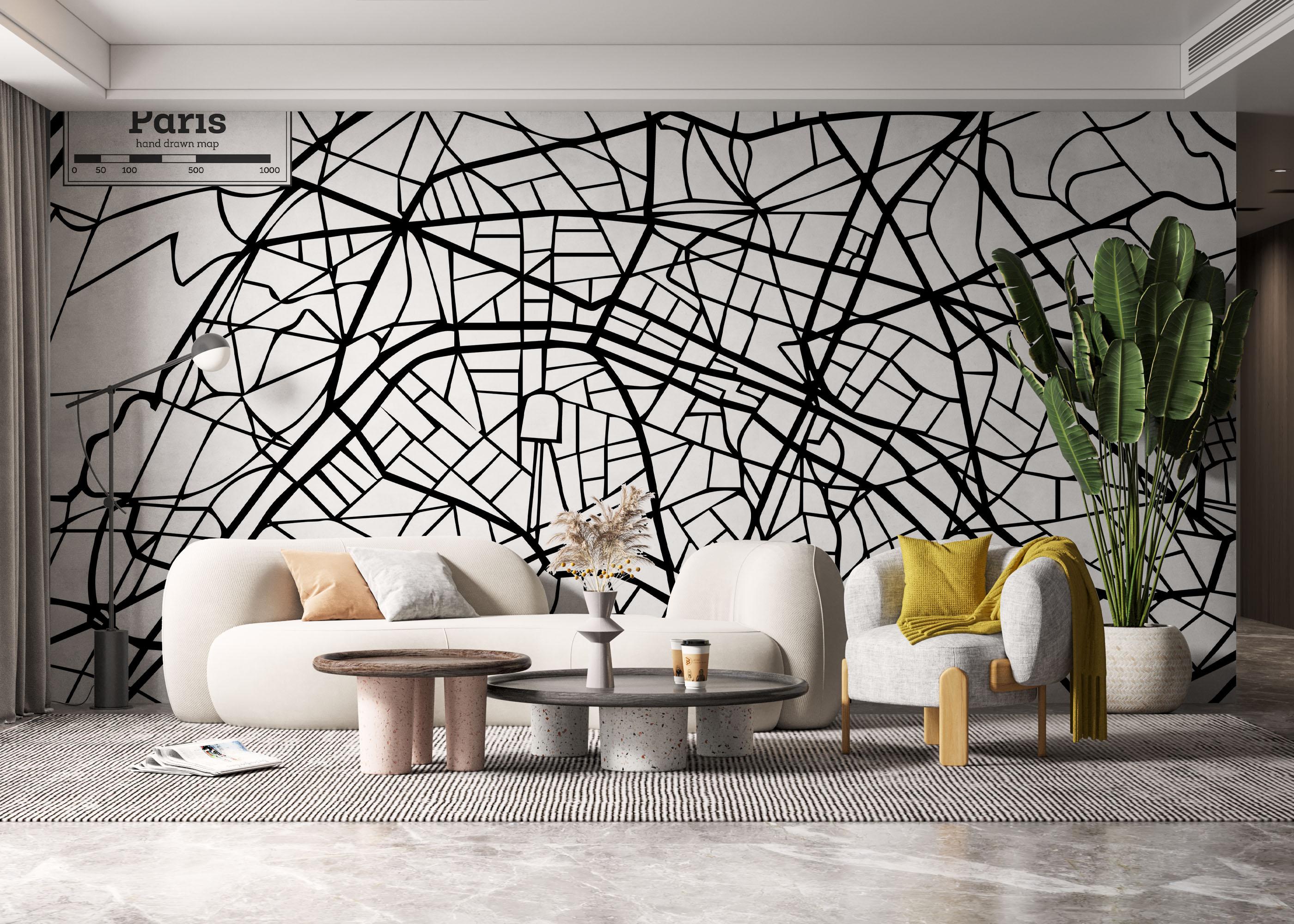 Fototapet Black Line Paris Map mockup 6