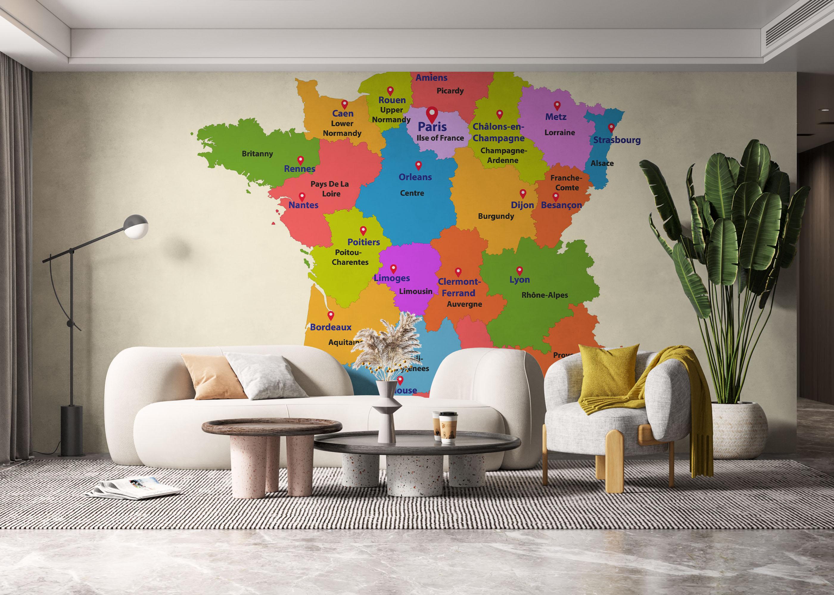 Fototapet France Colorful Map mockup 6