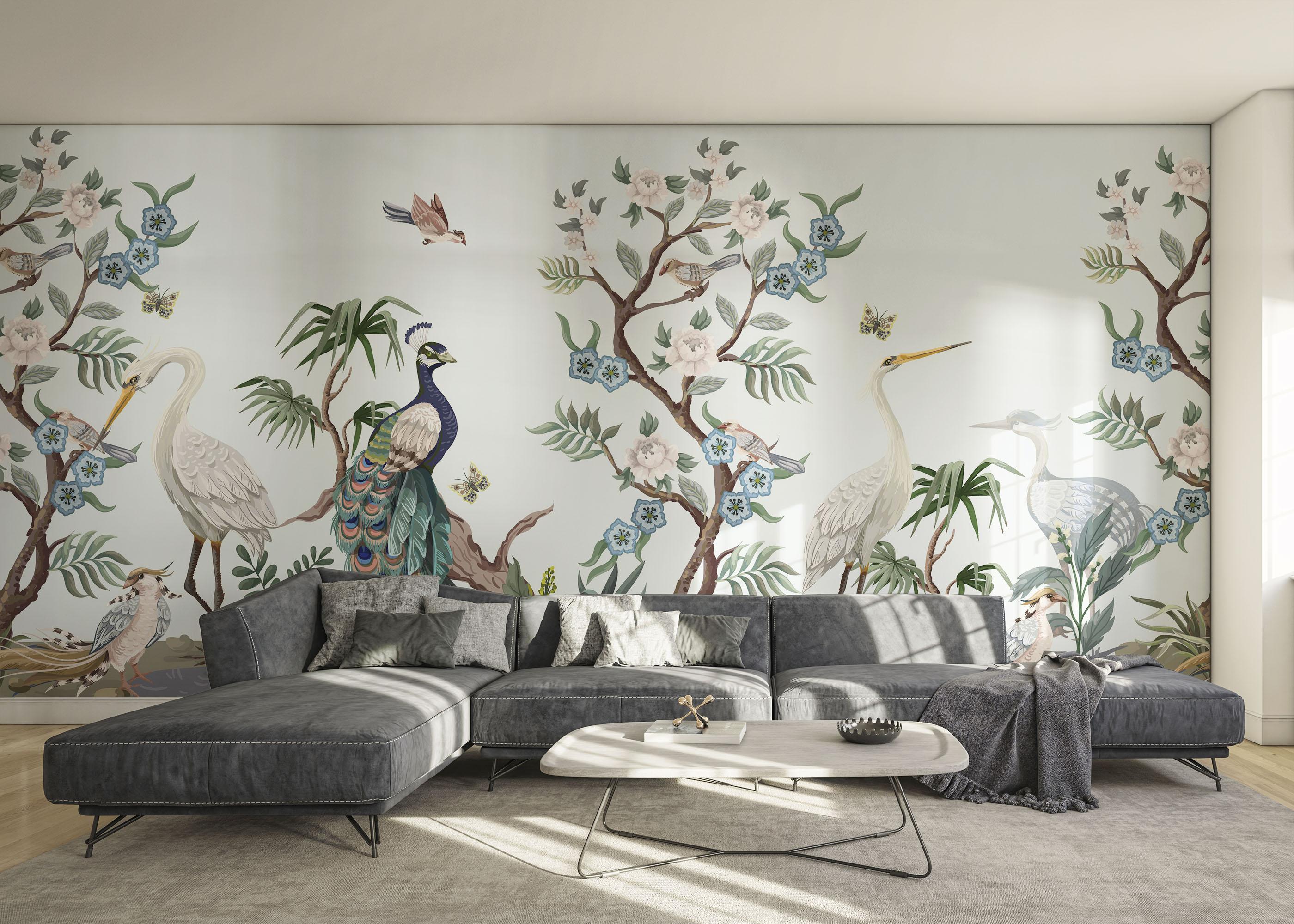 Fototapet Pretty Tree Birds Art mockup 0