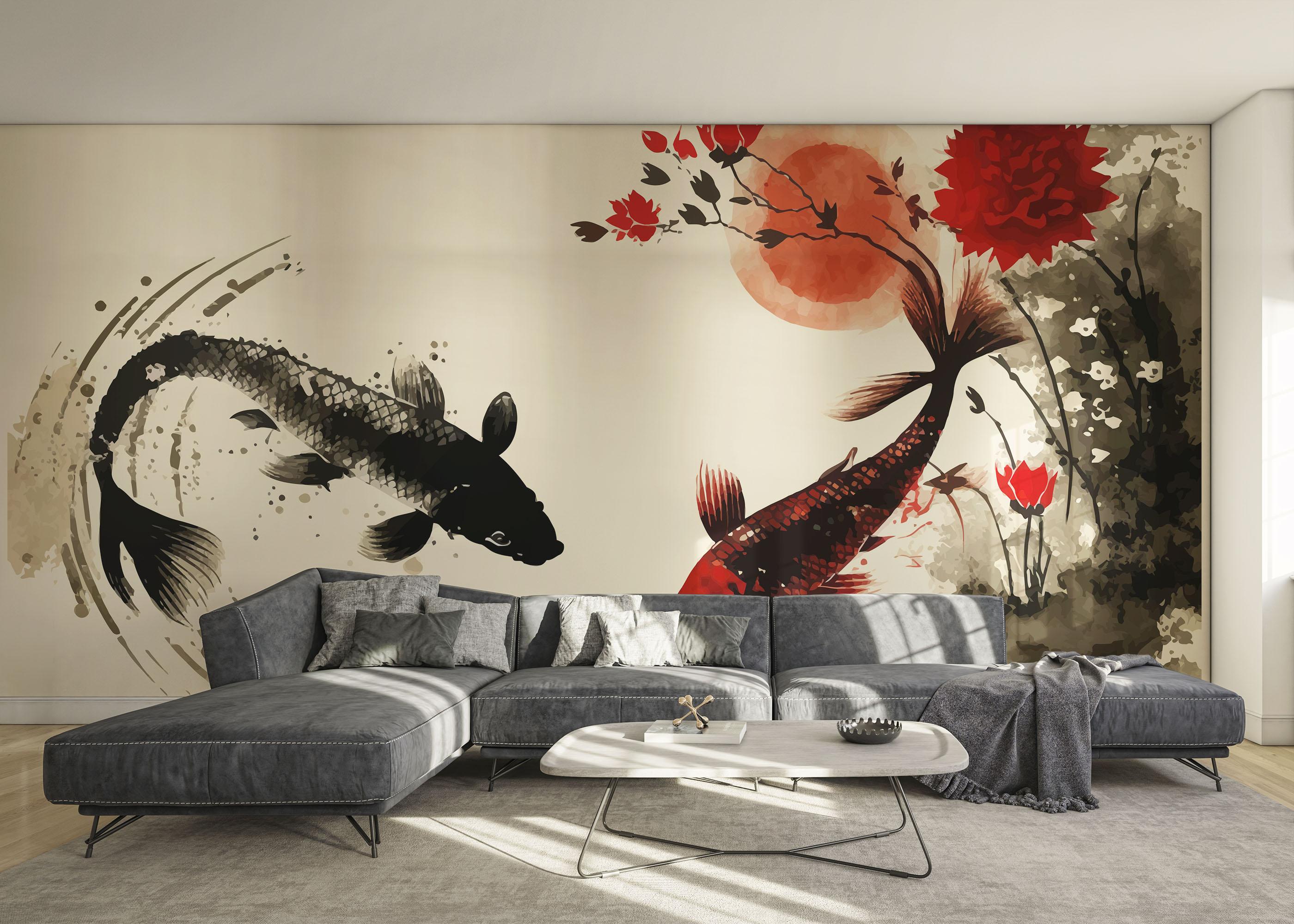 Fototapet Red Black Koi mockup 0