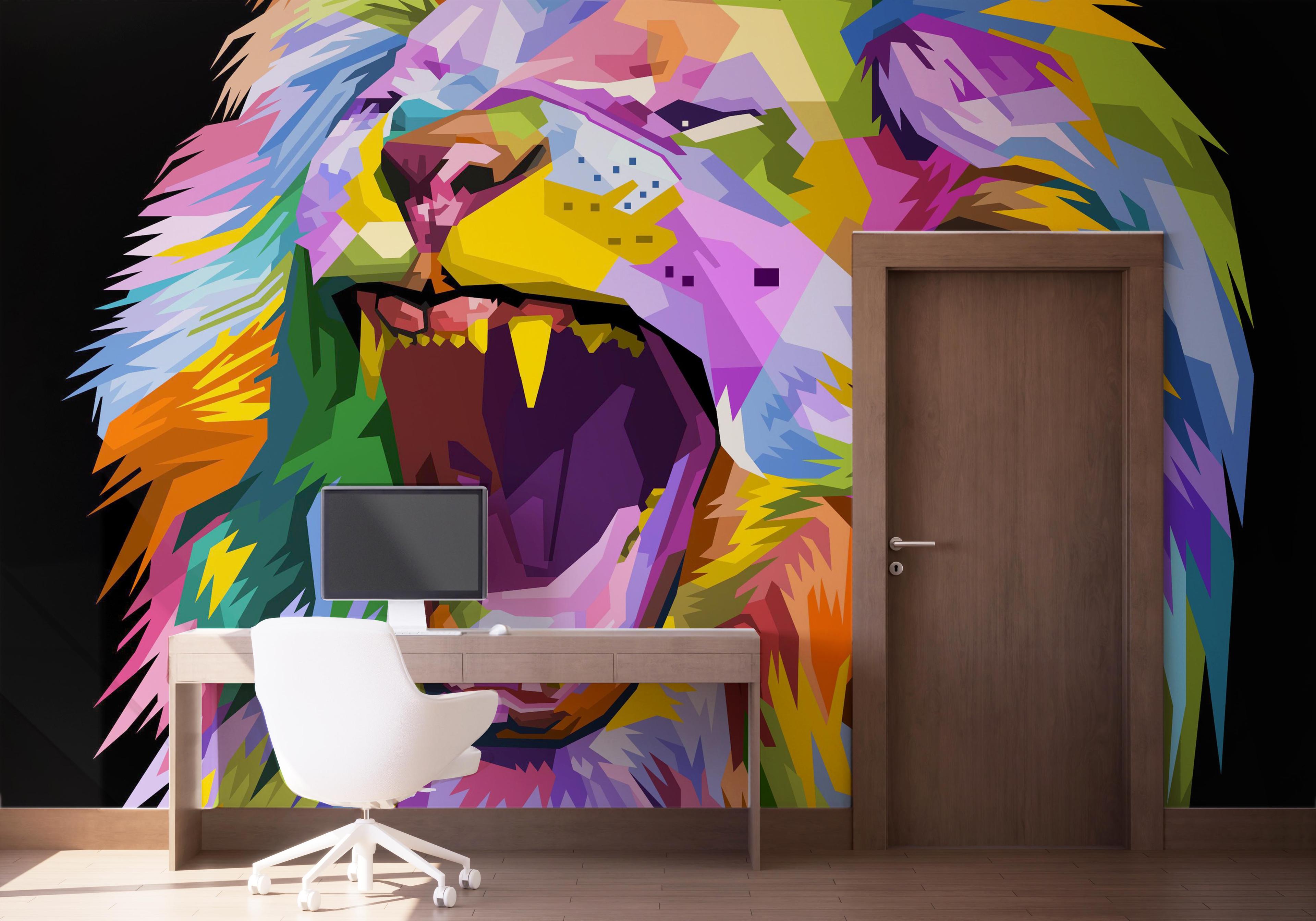 Fototapet Angry Lion Head mockup 1