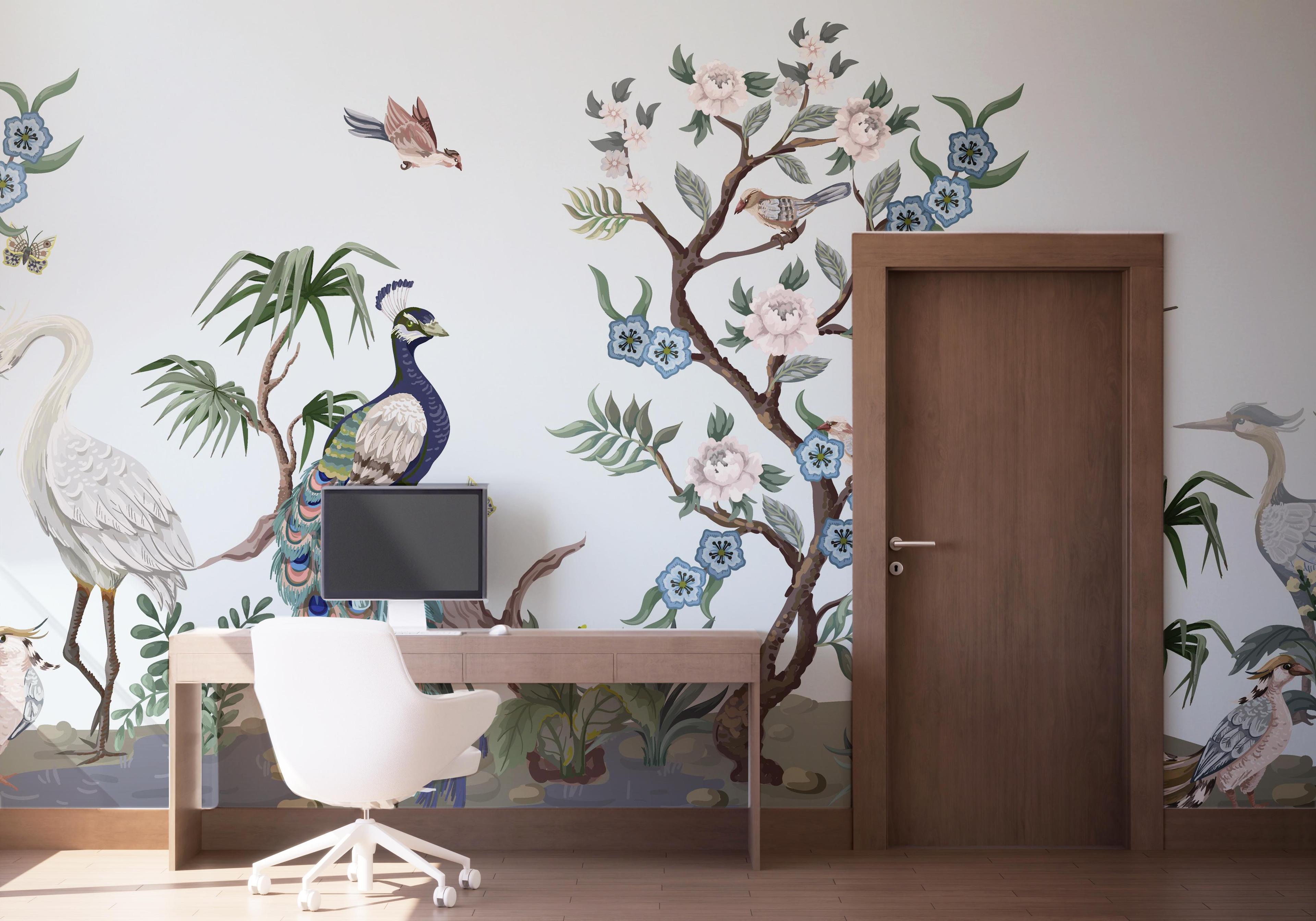 Fototapet Pretty Tree Birds Art mockup 1