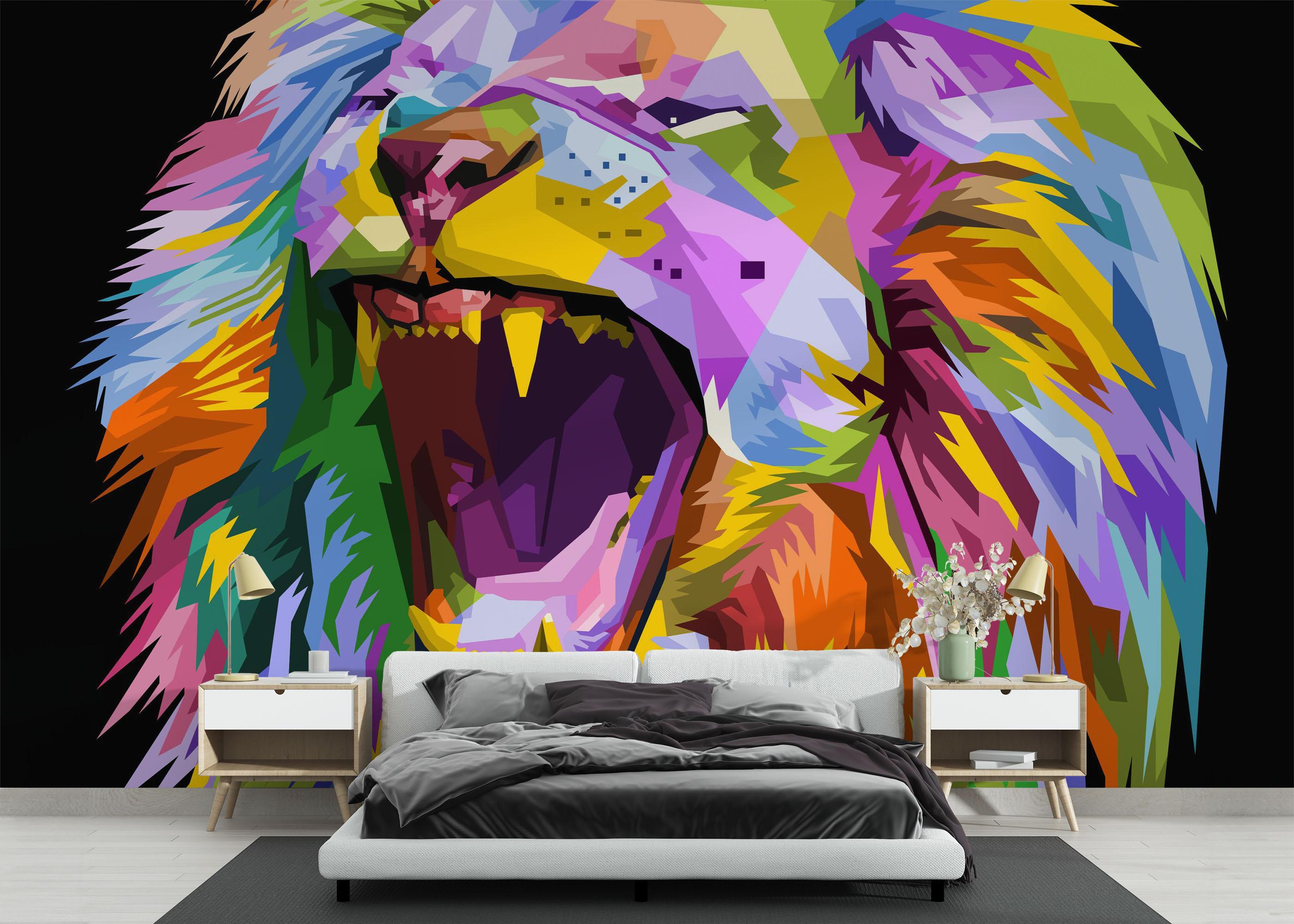 Fototapet Angry Lion Head mockup 3