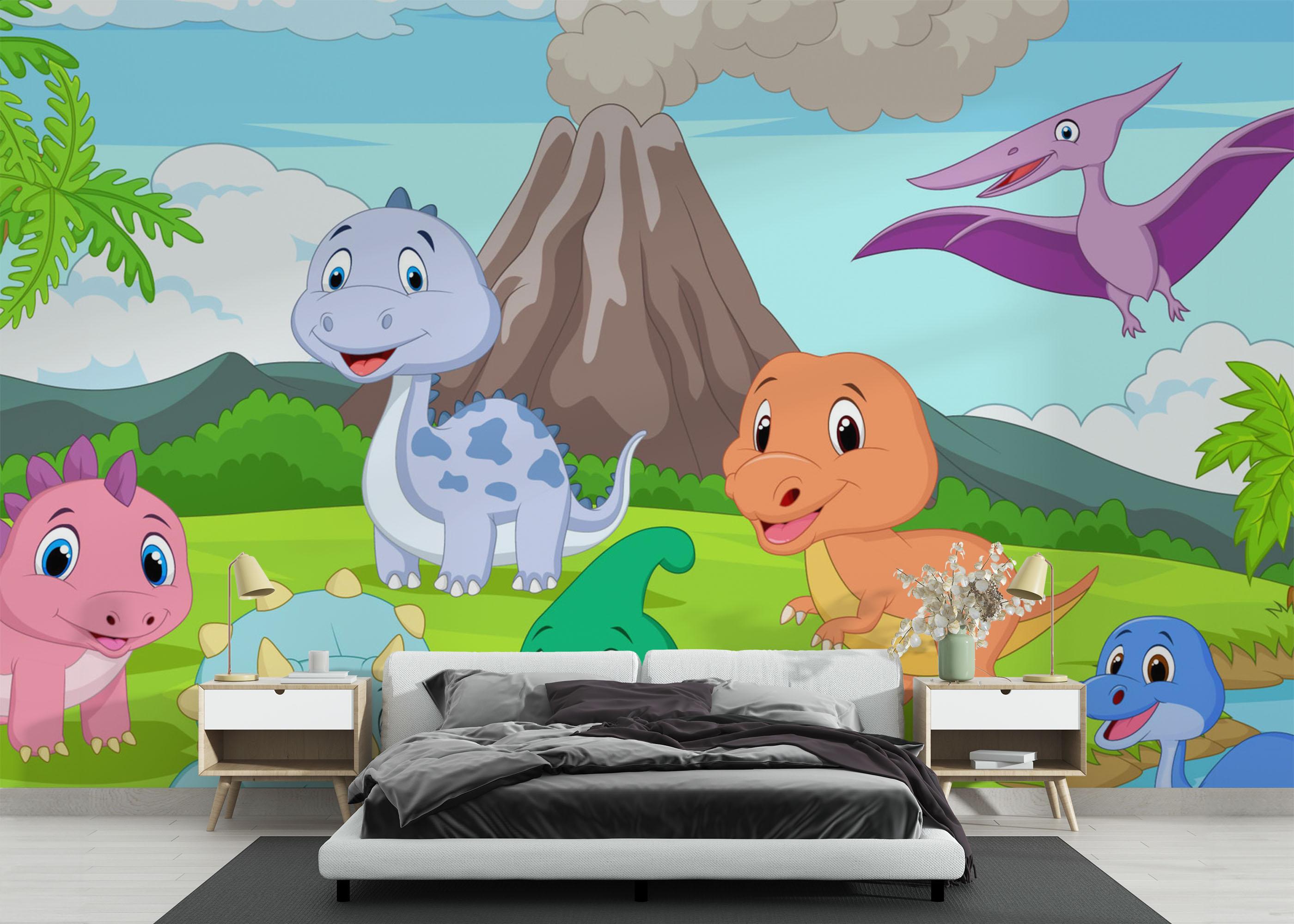 Fototapet Cartoon Baby Dinosaurs mockup 3