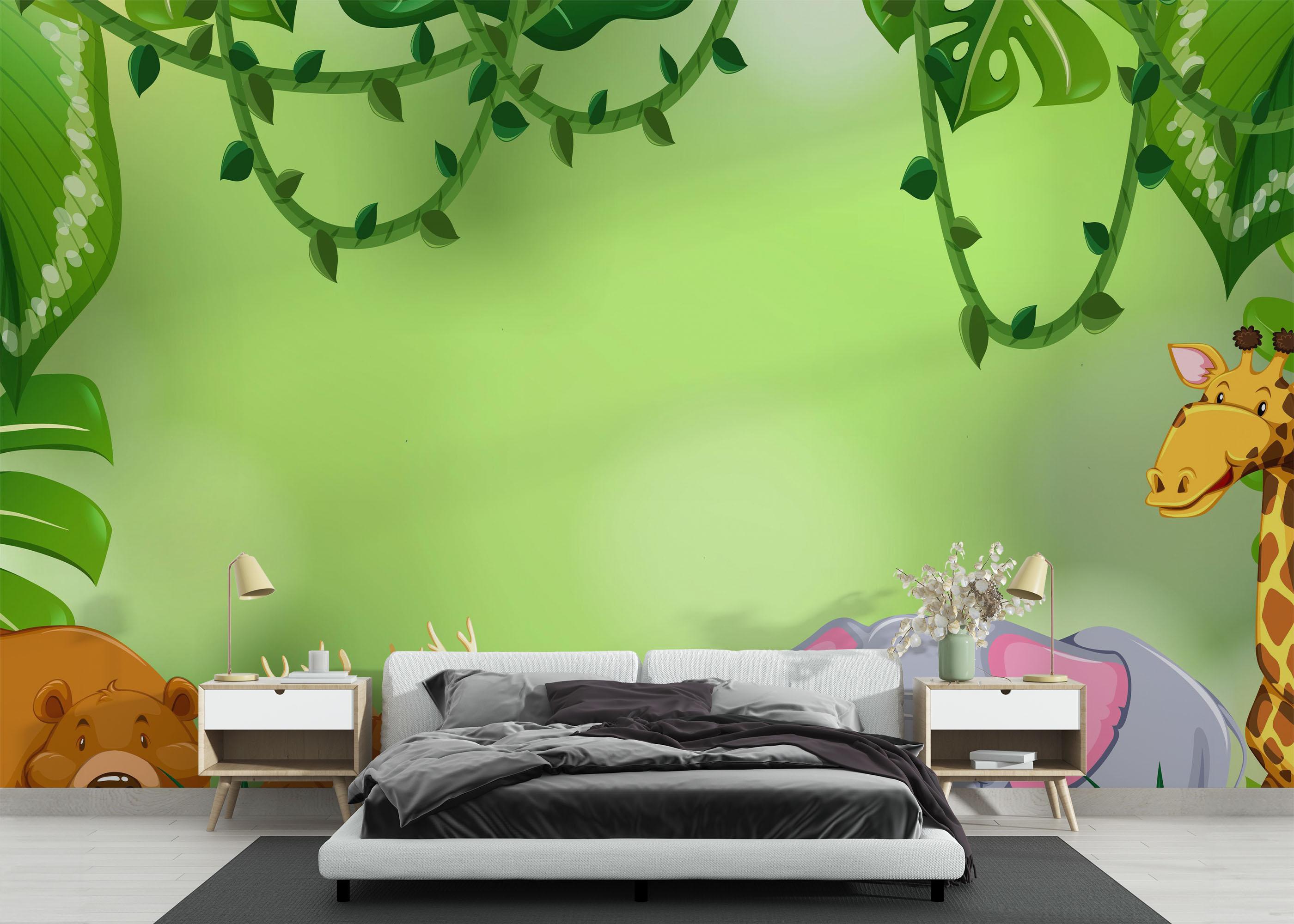 Fototapet Cartoon Green Wall mockup 3