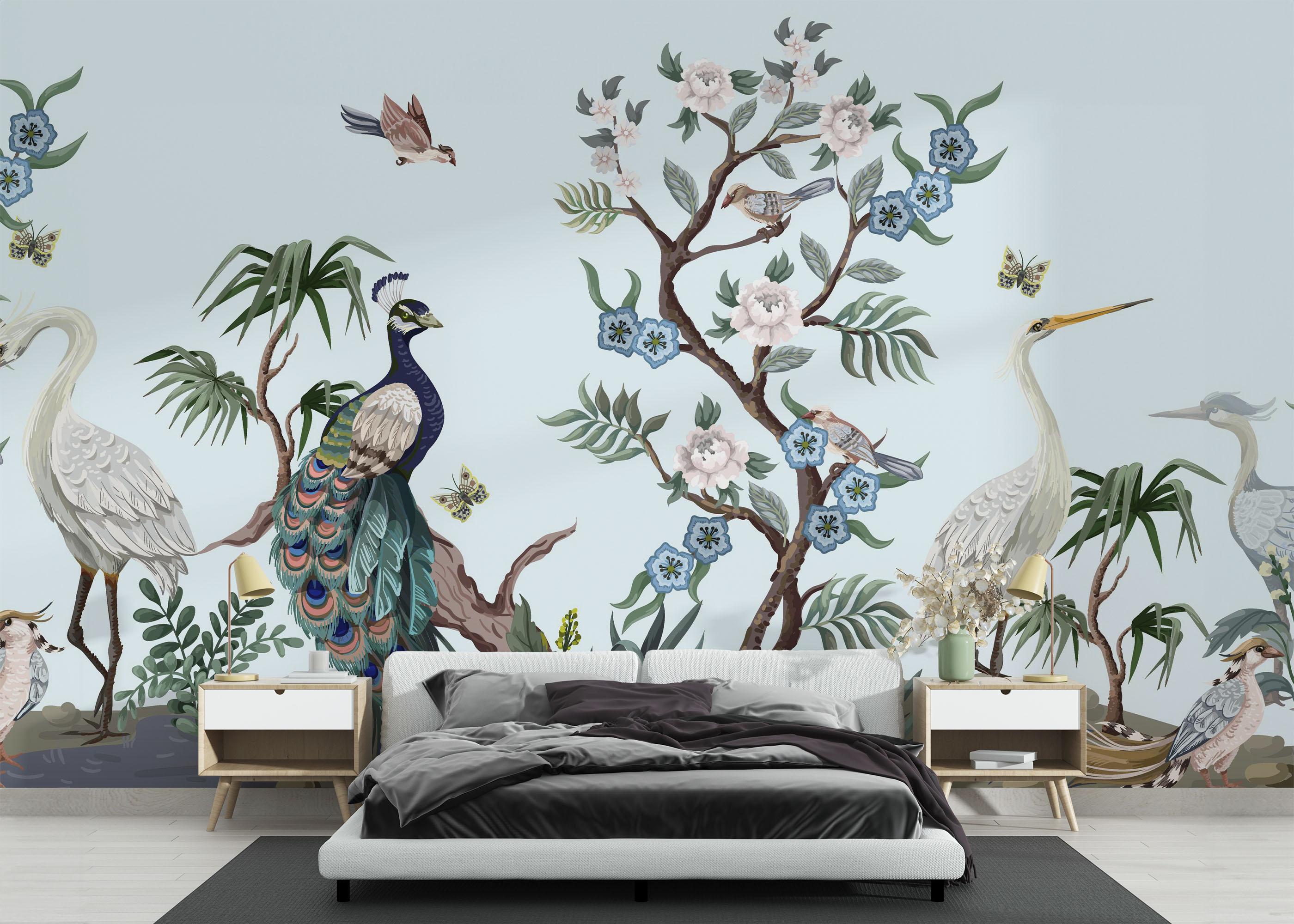 Fototapet Pretty Tree Birds Art mockup 3