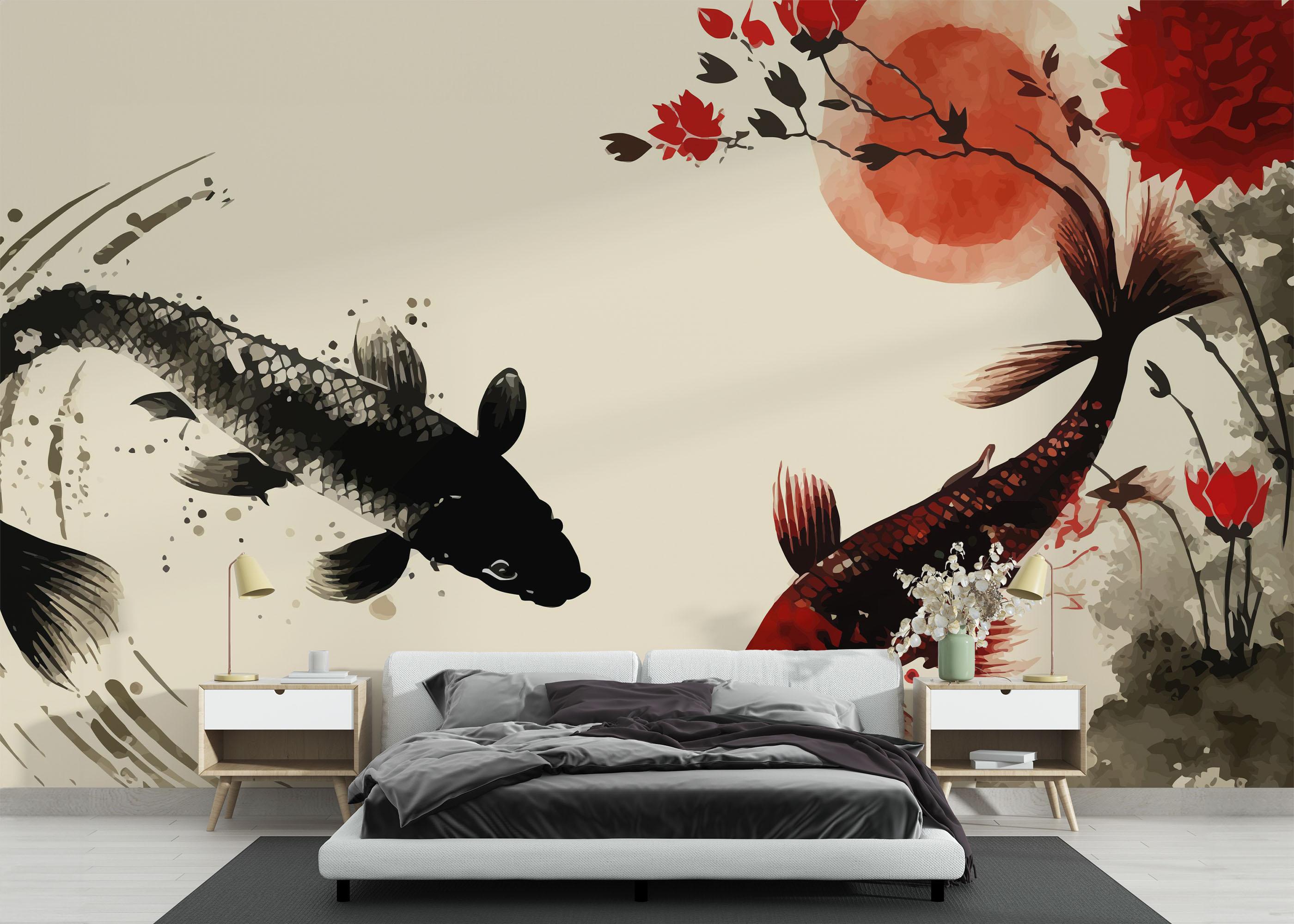 Fototapet Red Black Koi mockup 3