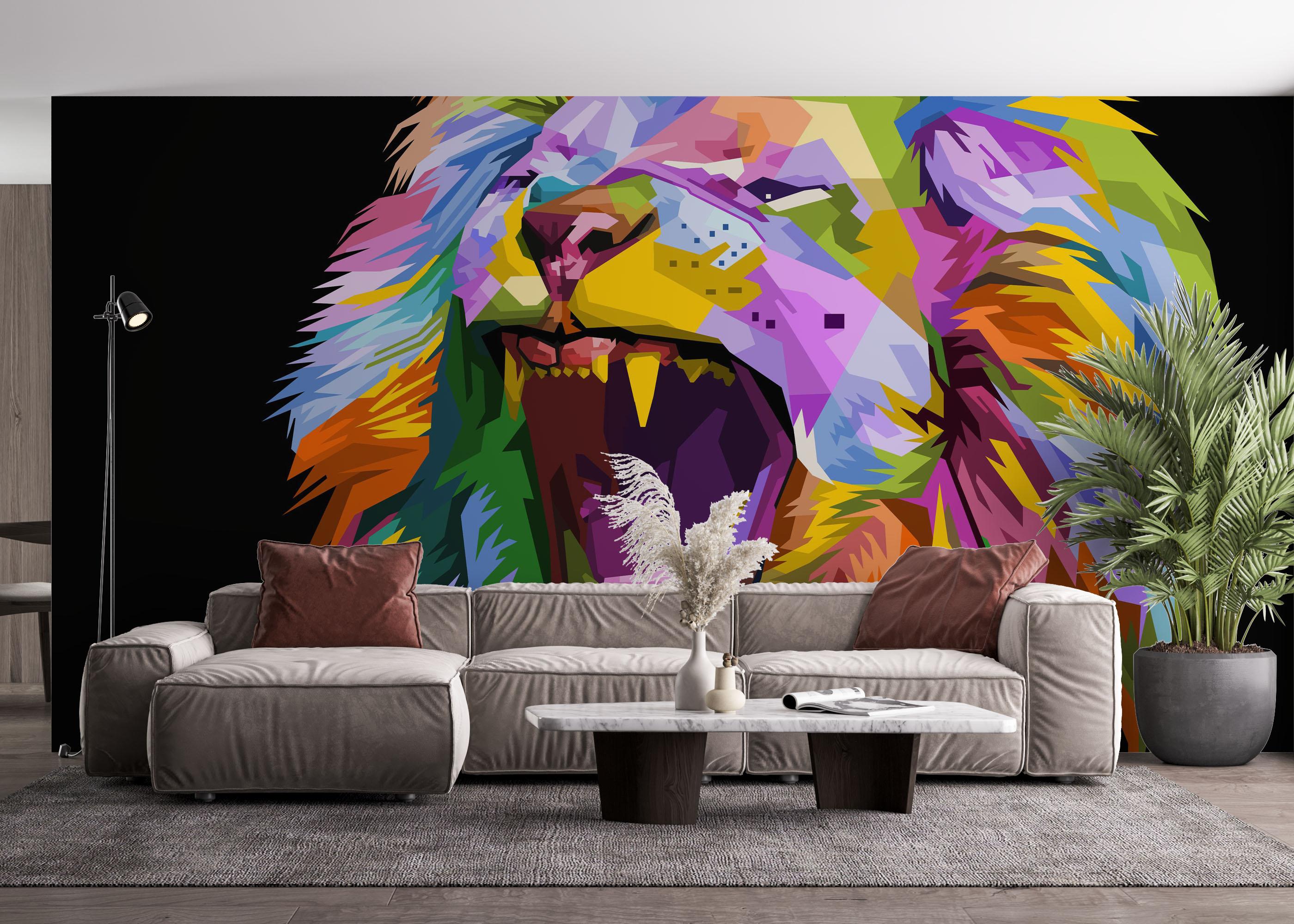 Fototapet Angry Lion Head mockup 4