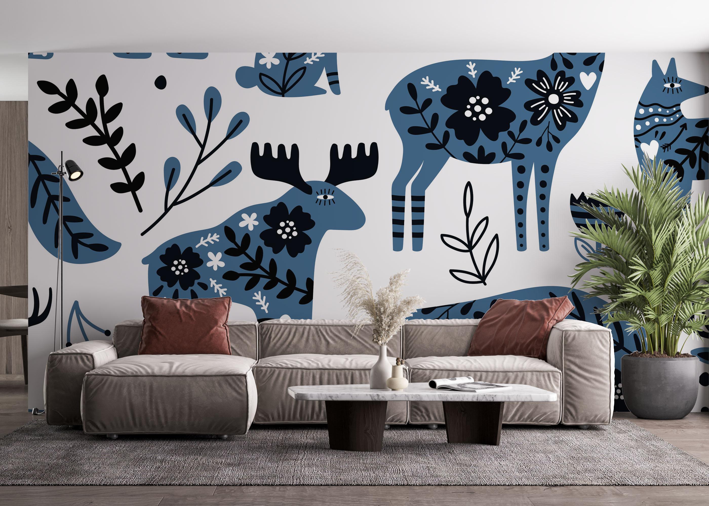 Fototapet Blue Flower Animals mockup 4