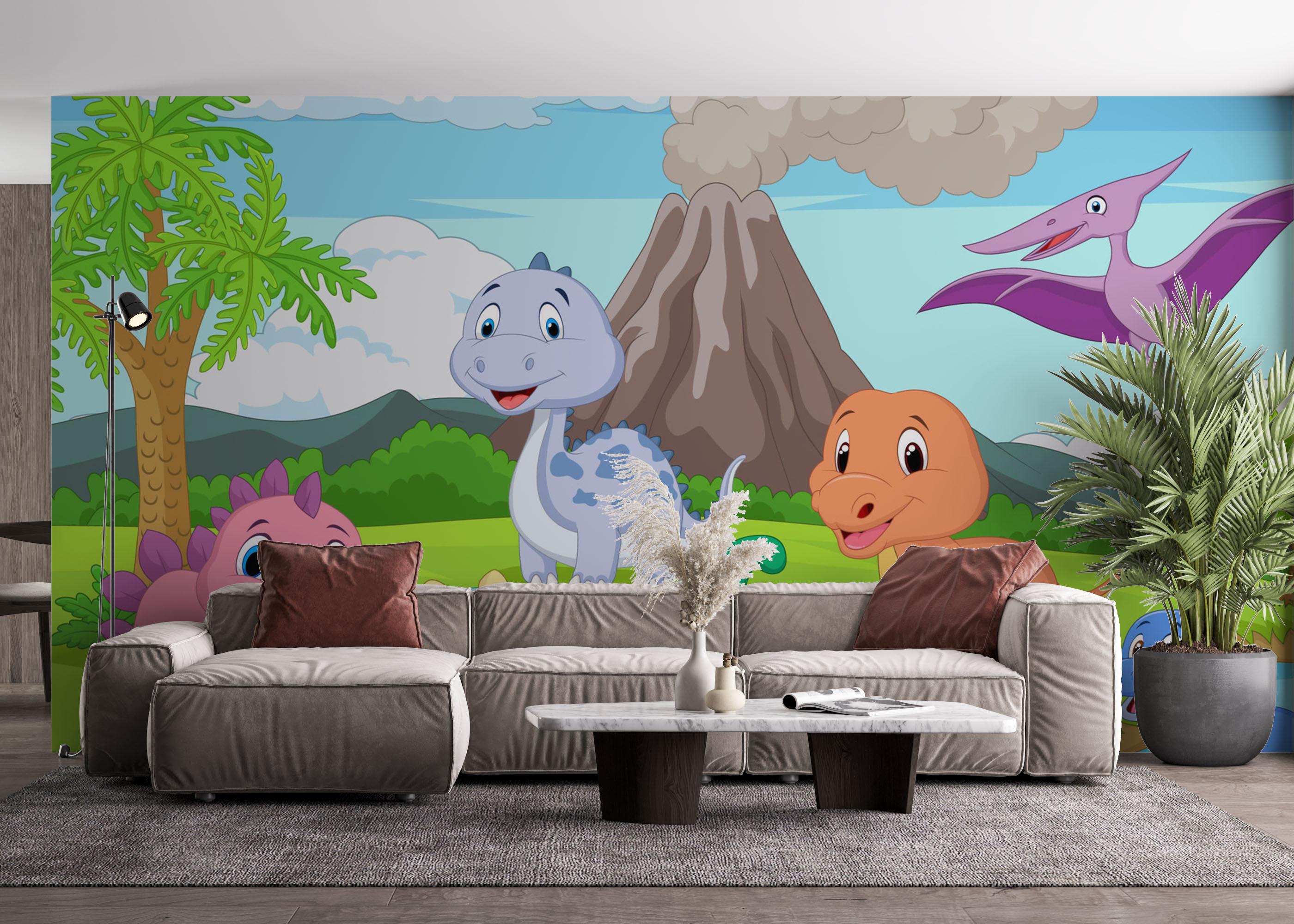 Fototapet Cartoon Baby Dinosaurs mockup 4