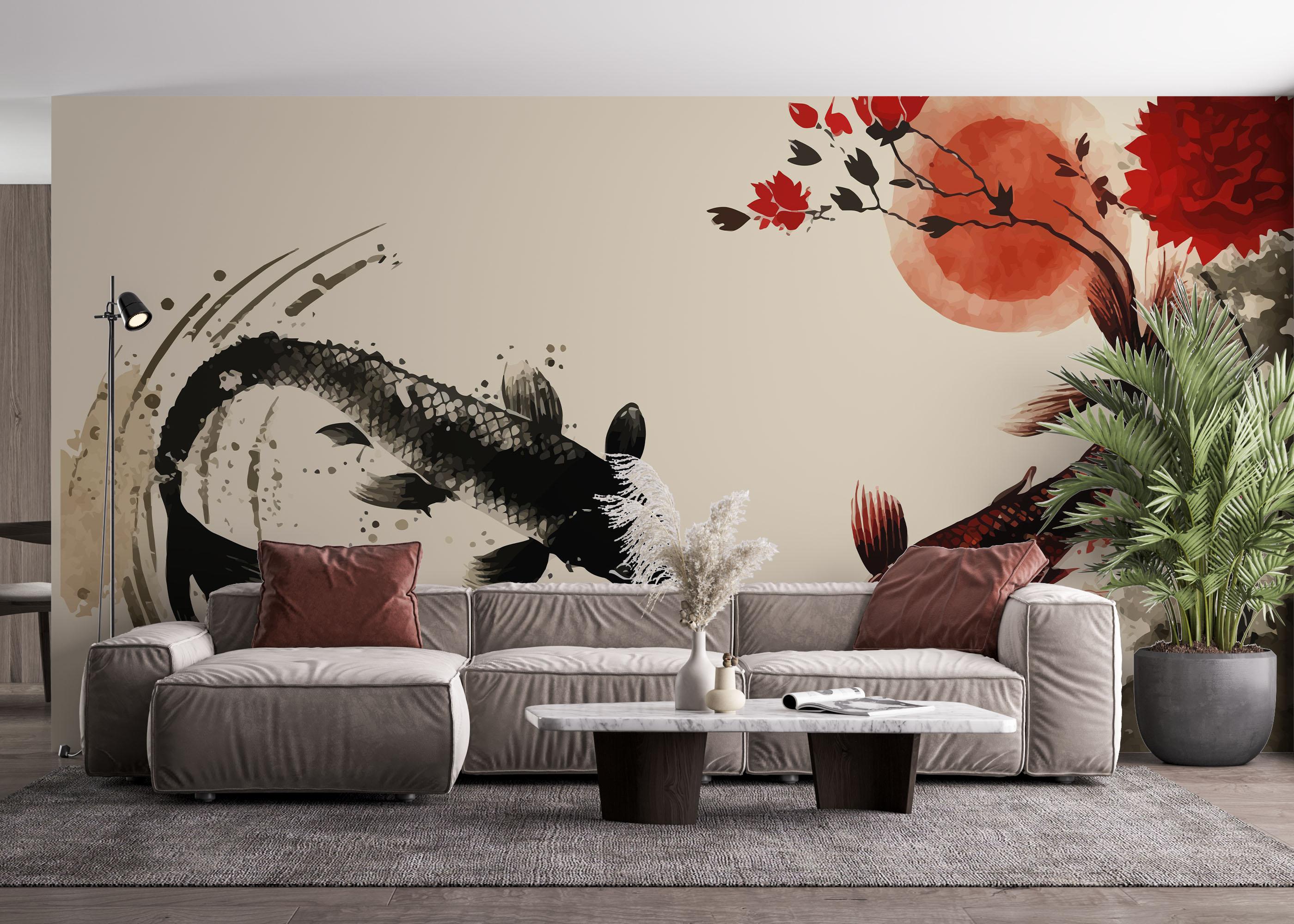 Fototapet Red Black Koi mockup 4