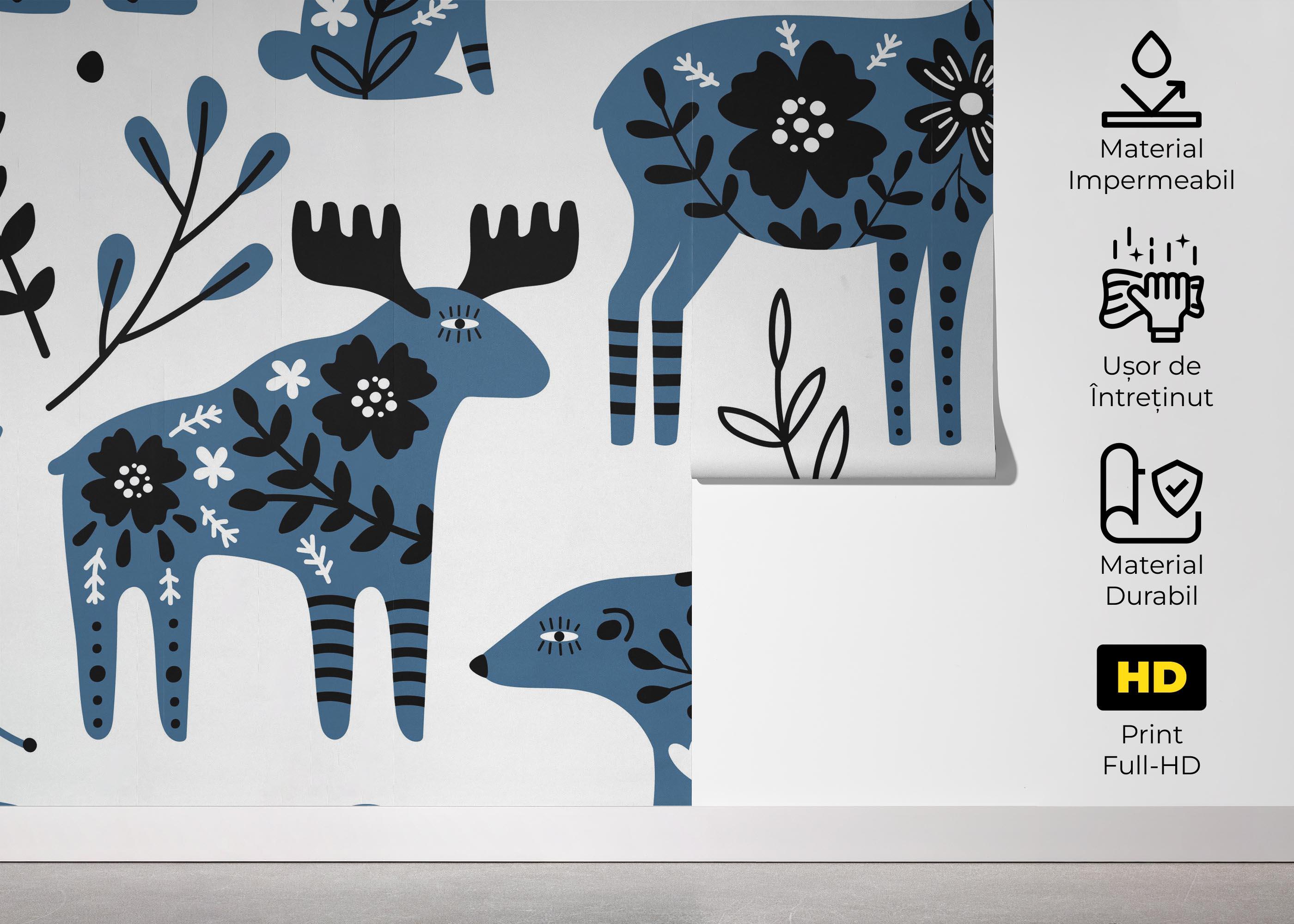 Fototapet Blue Flower Animals mockup 5
