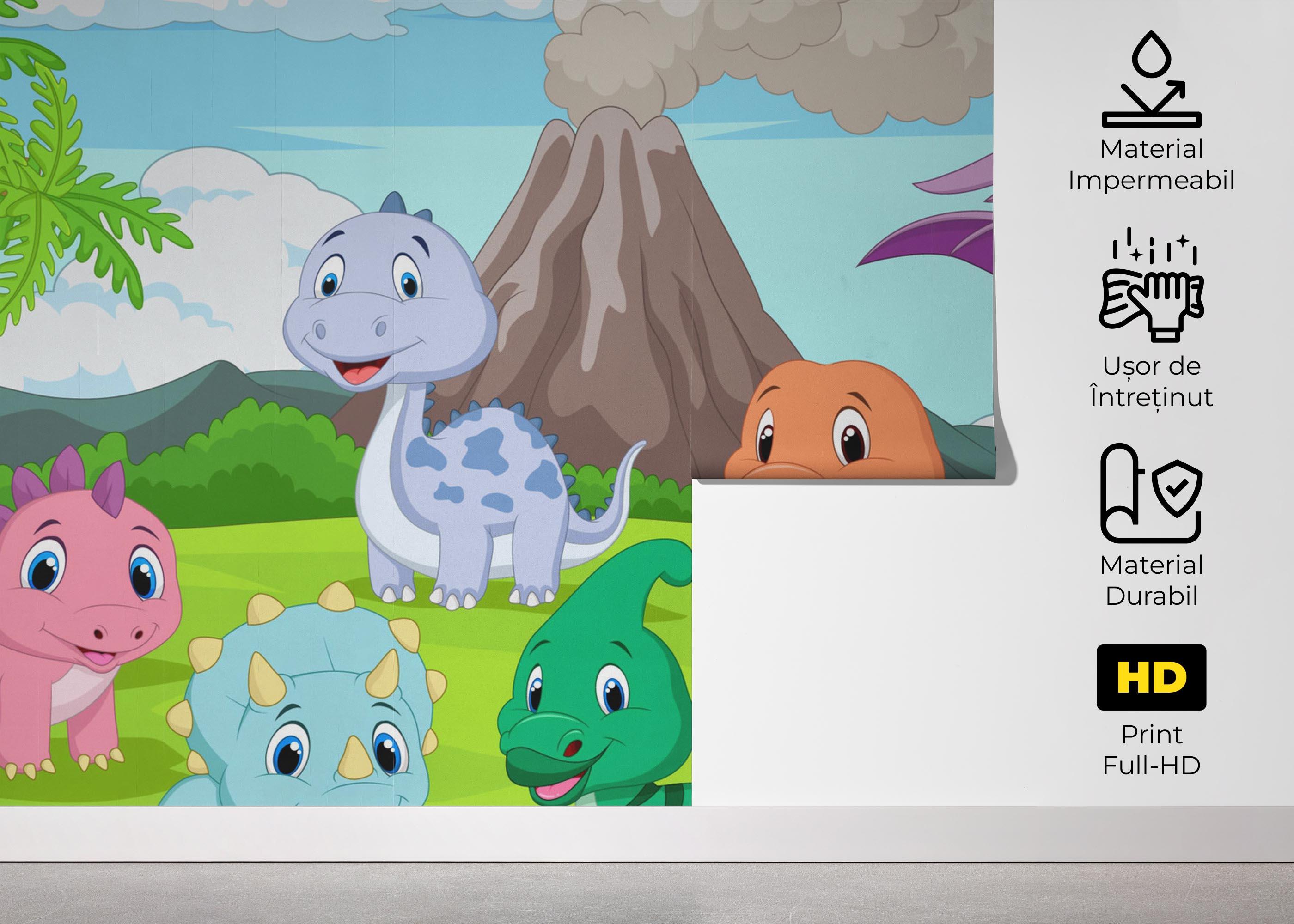 Fototapet Cartoon Baby Dinosaurs mockup 5