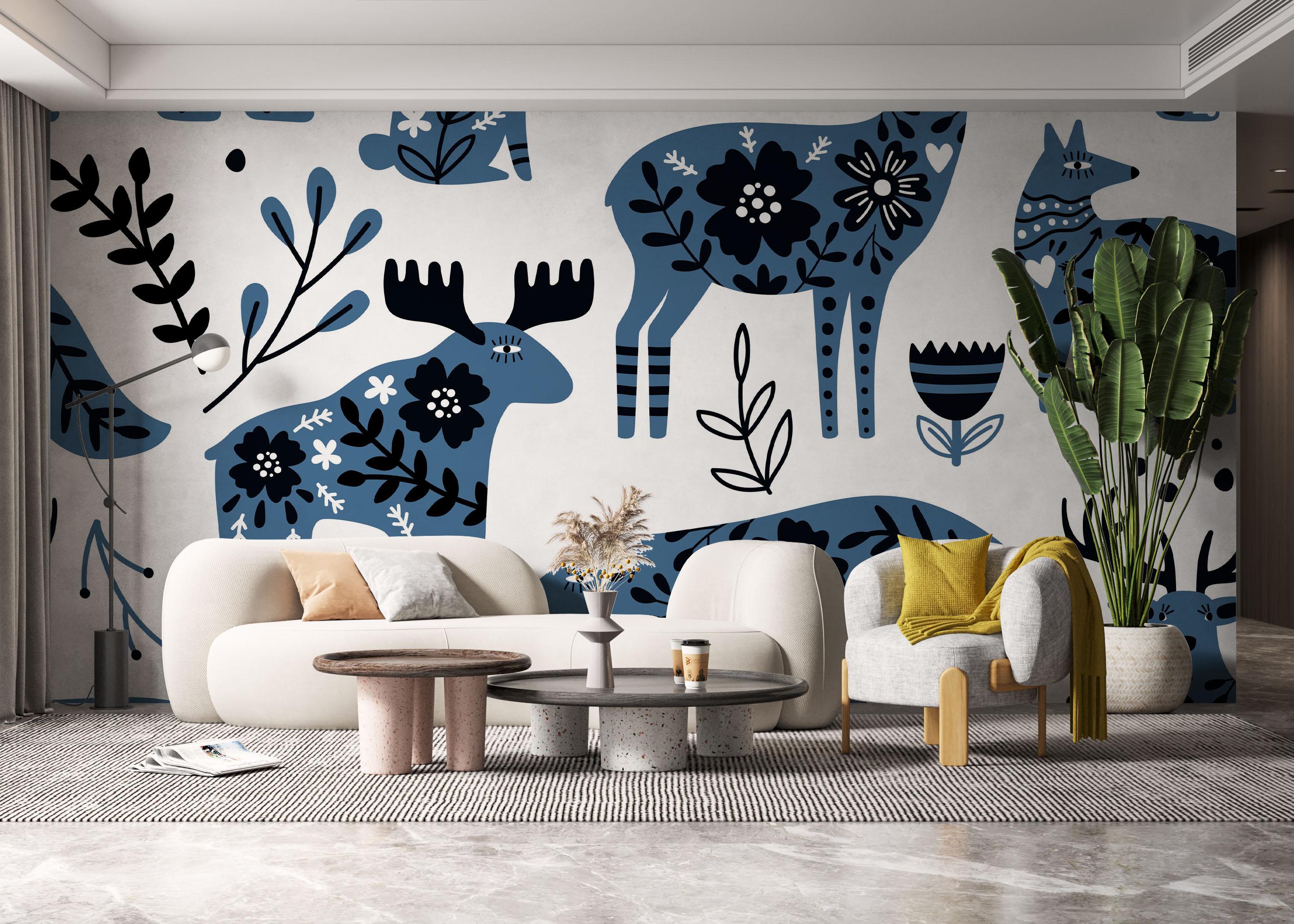 Fototapet Blue Flower Animals mockup 6