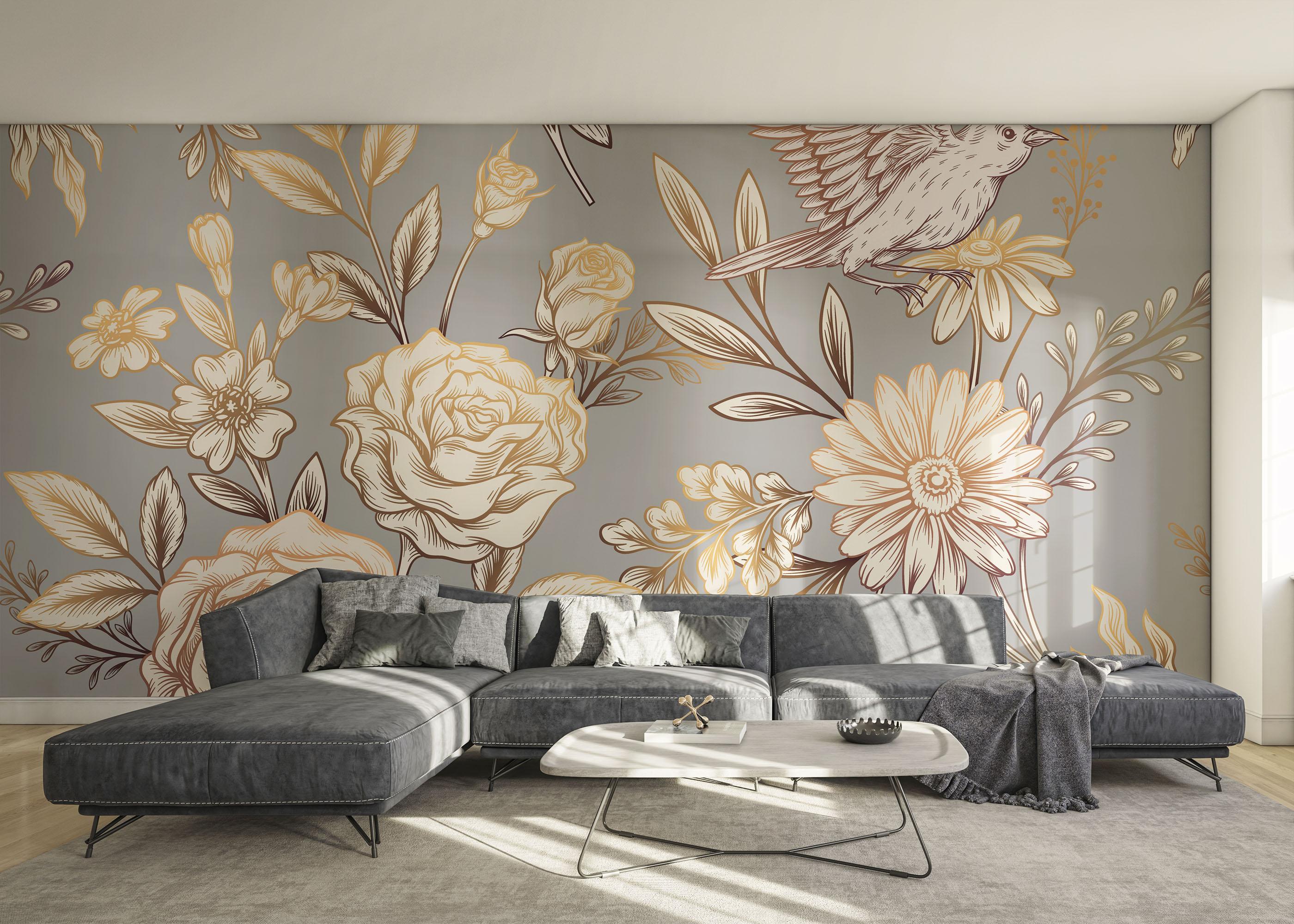 Fototapet Gold Brown Flower mockup 0