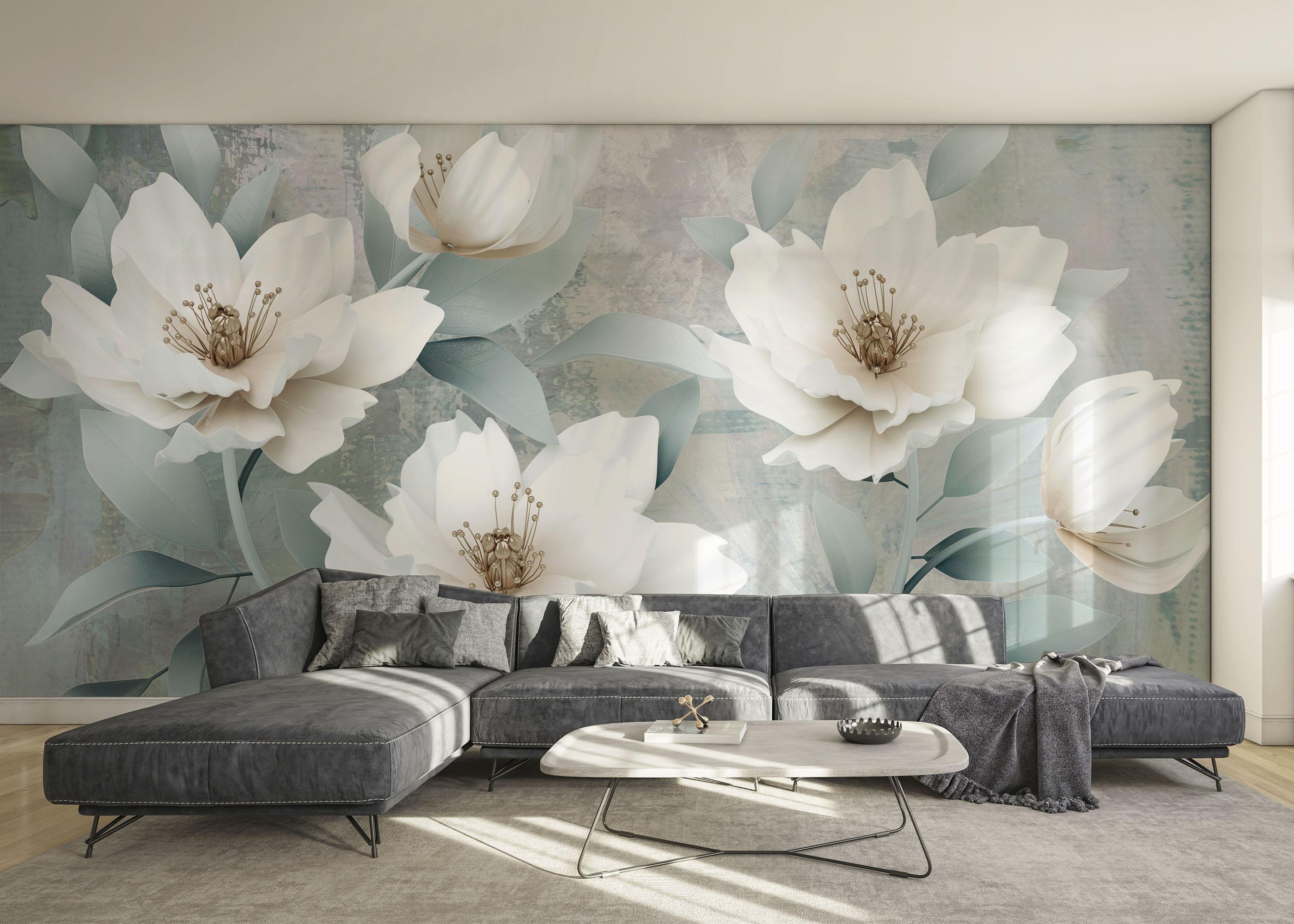 Fototapet Light Turquoise Flowers mockup 0