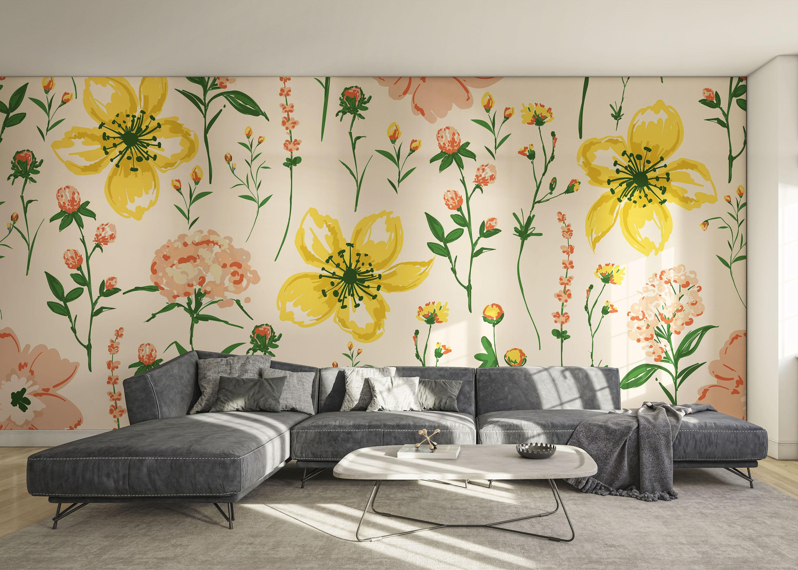 Fototapet Yellow Pink Flower mockup 0