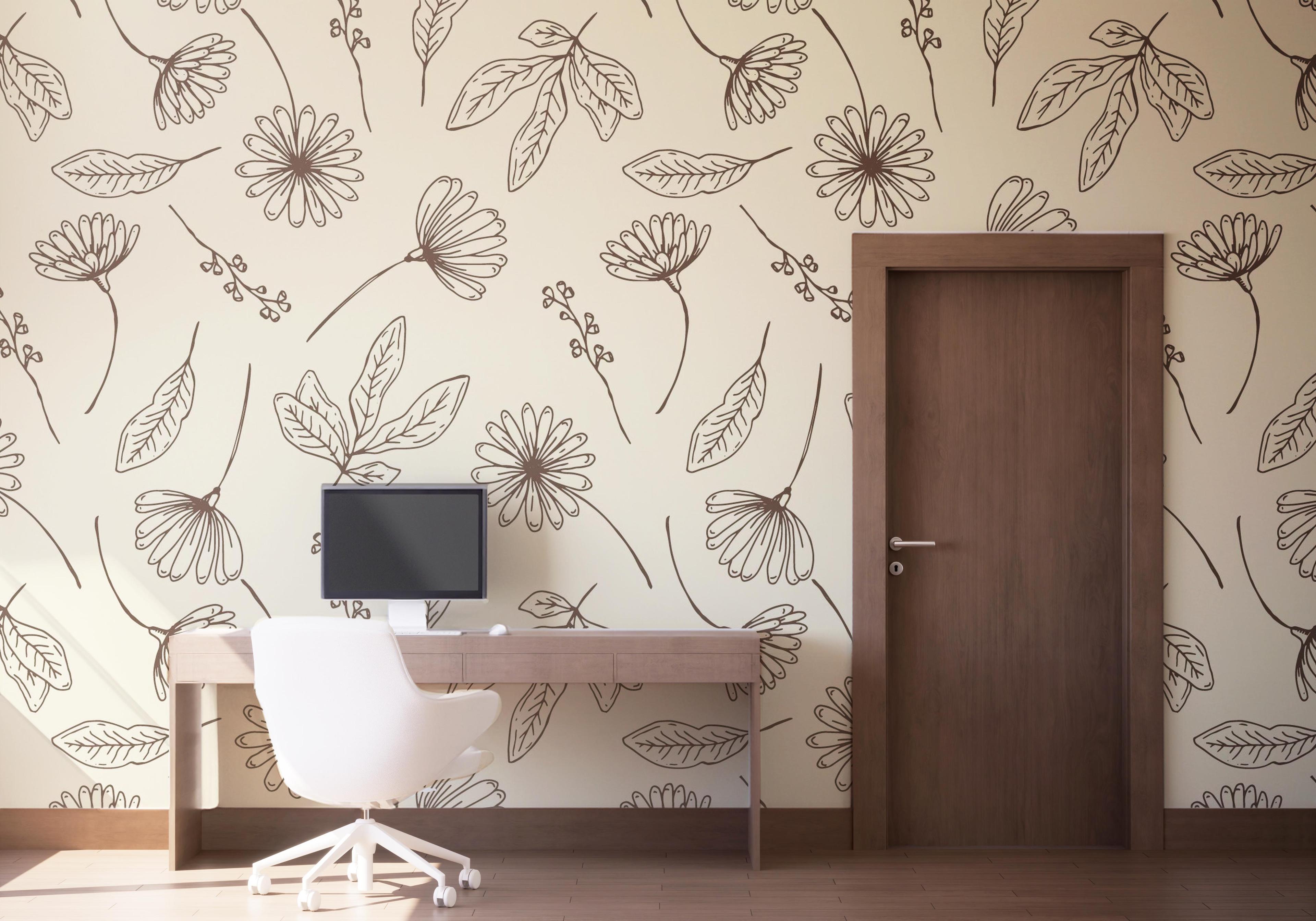 Fototapet Brown Line Flower mockup 1