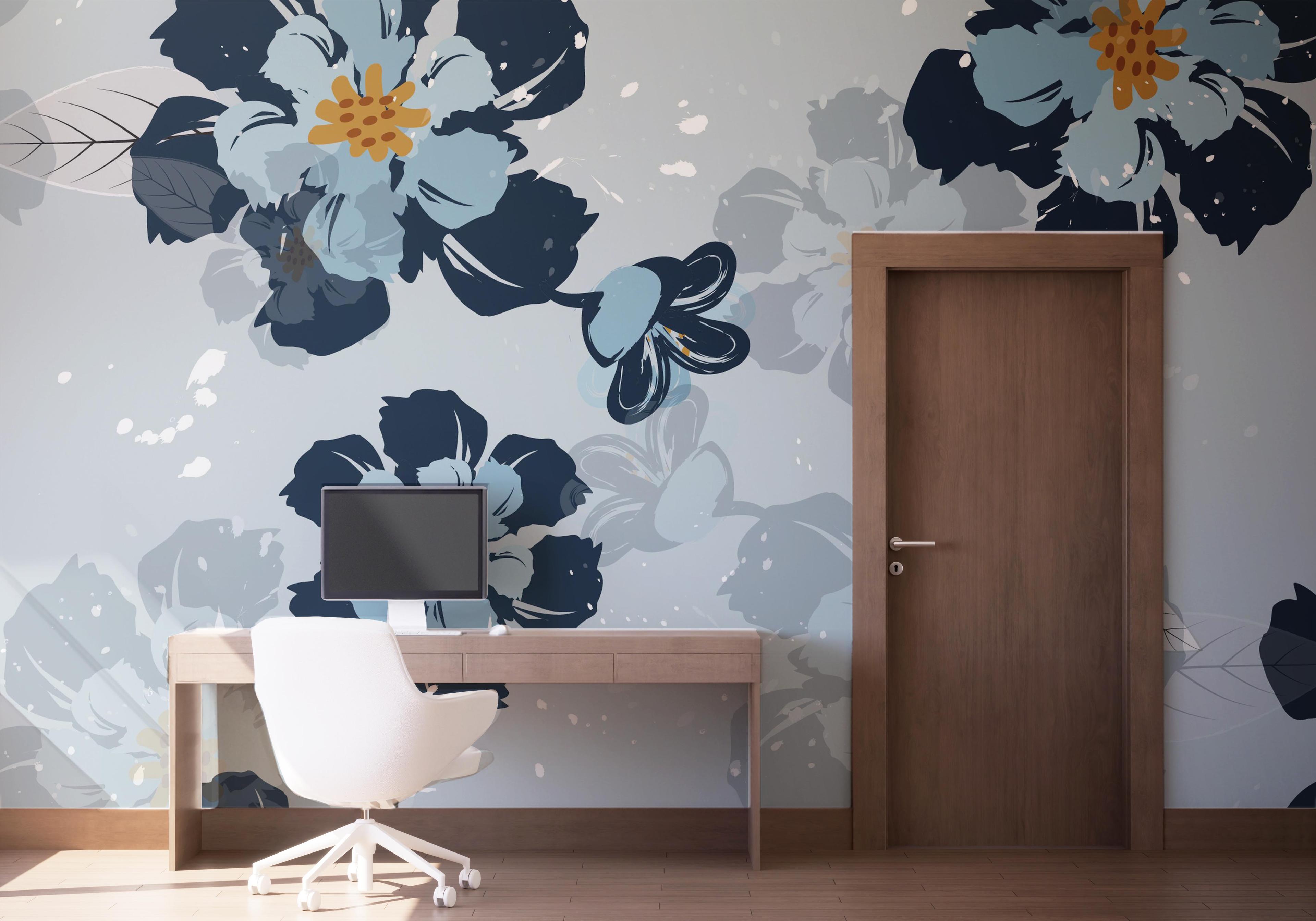 Fototapet Dark Light Blue Flower mockup 1