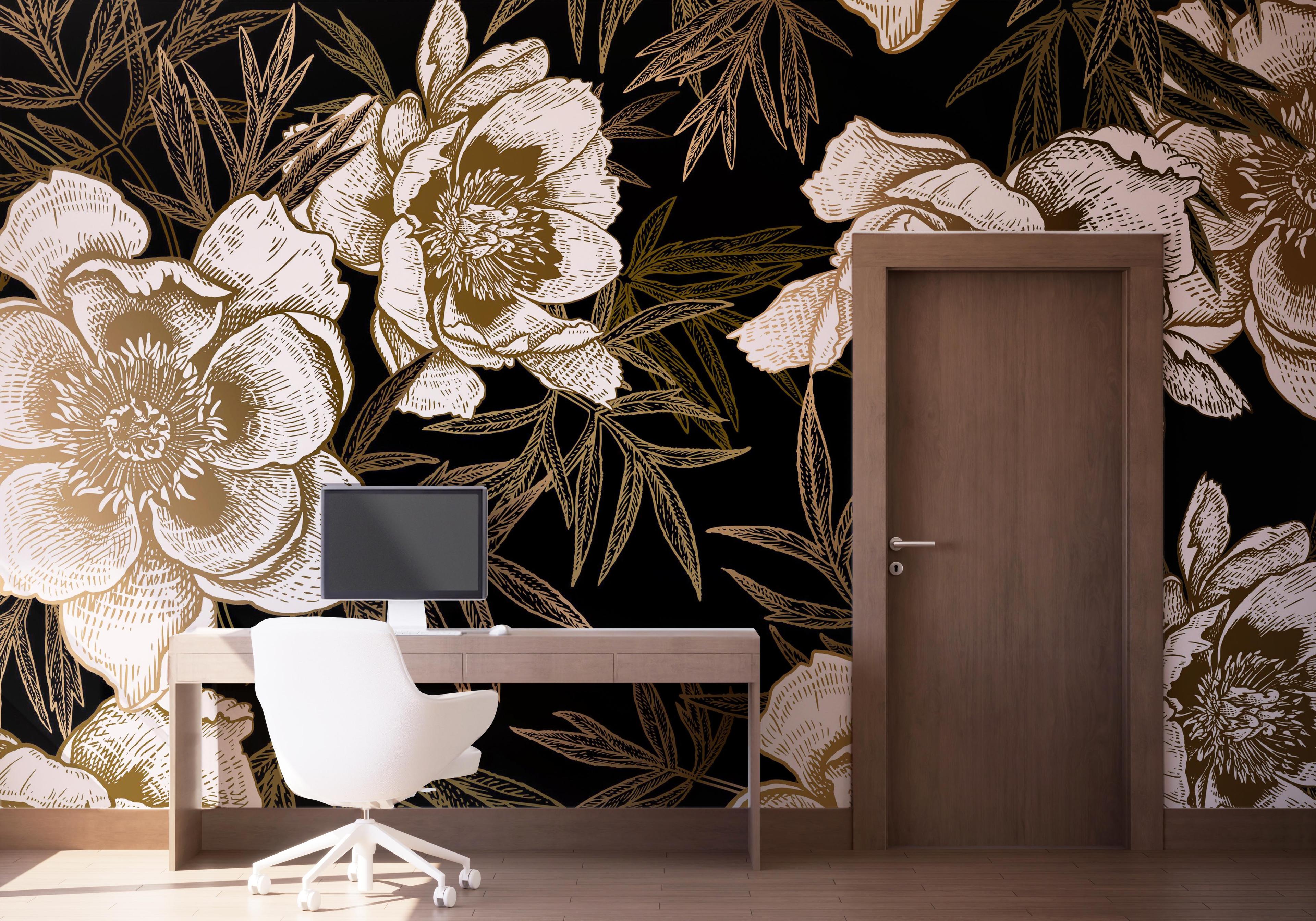 Fototapet Gold Black Peonies mockup 1