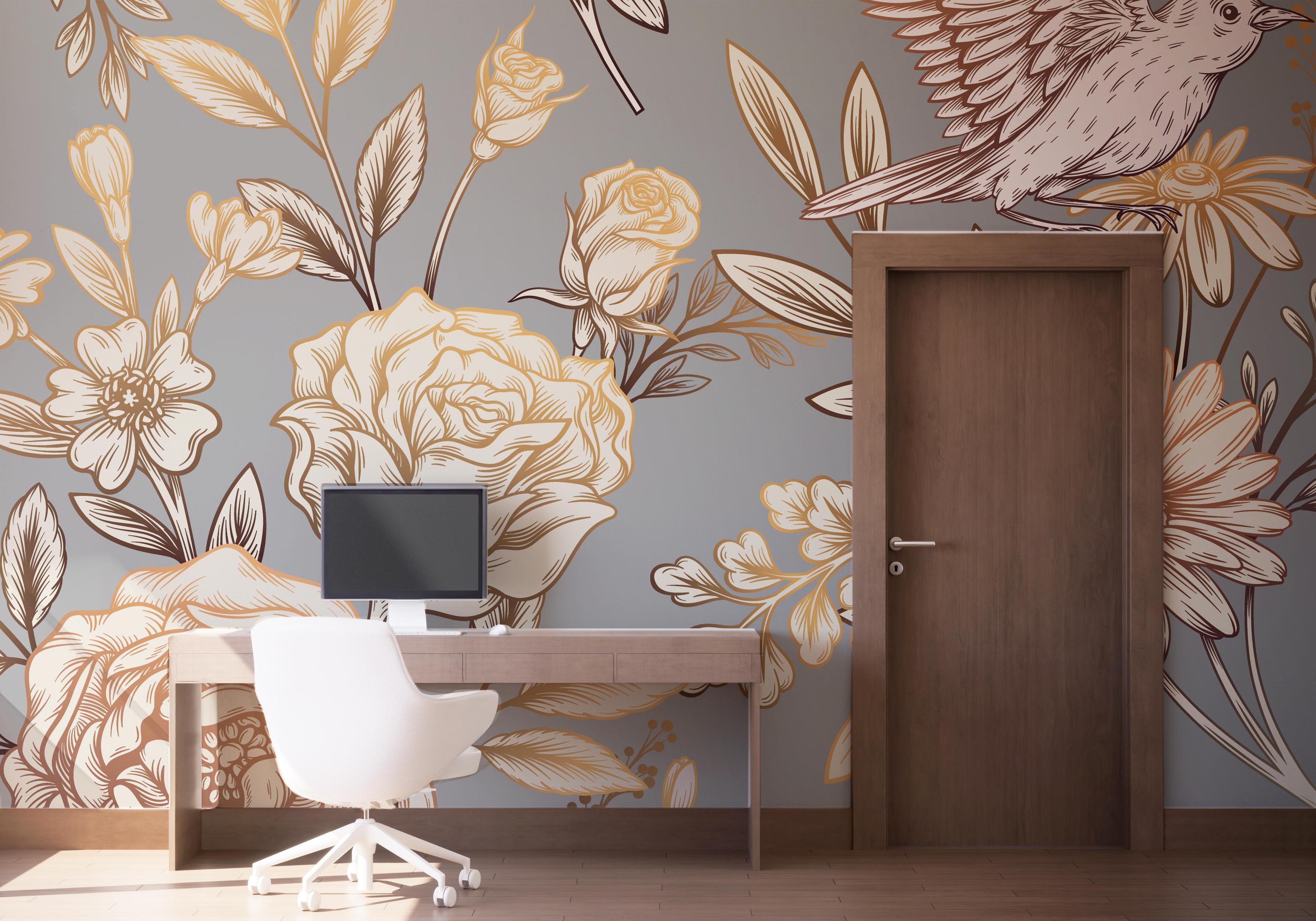 Fototapet Gold Brown Flower mockup 1