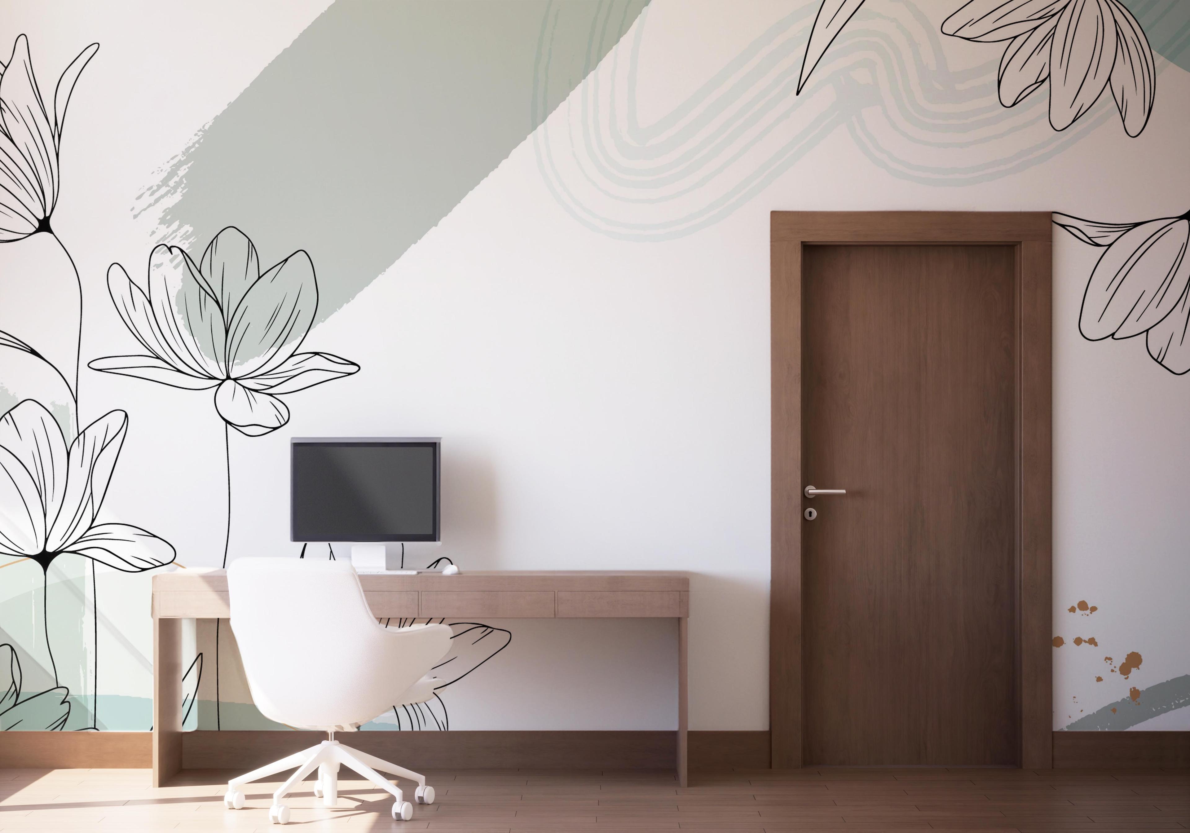 Fototapet Green Flower Wall mockup 1