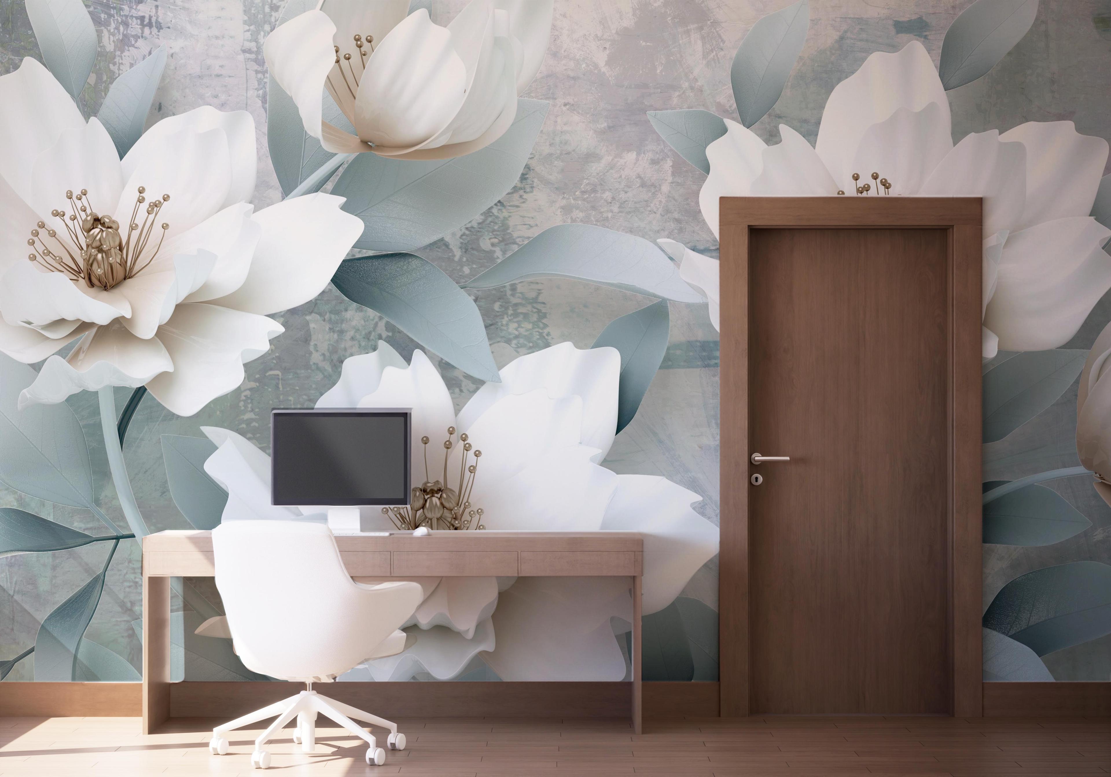 Fototapet Light Turquoise Flowers mockup 1