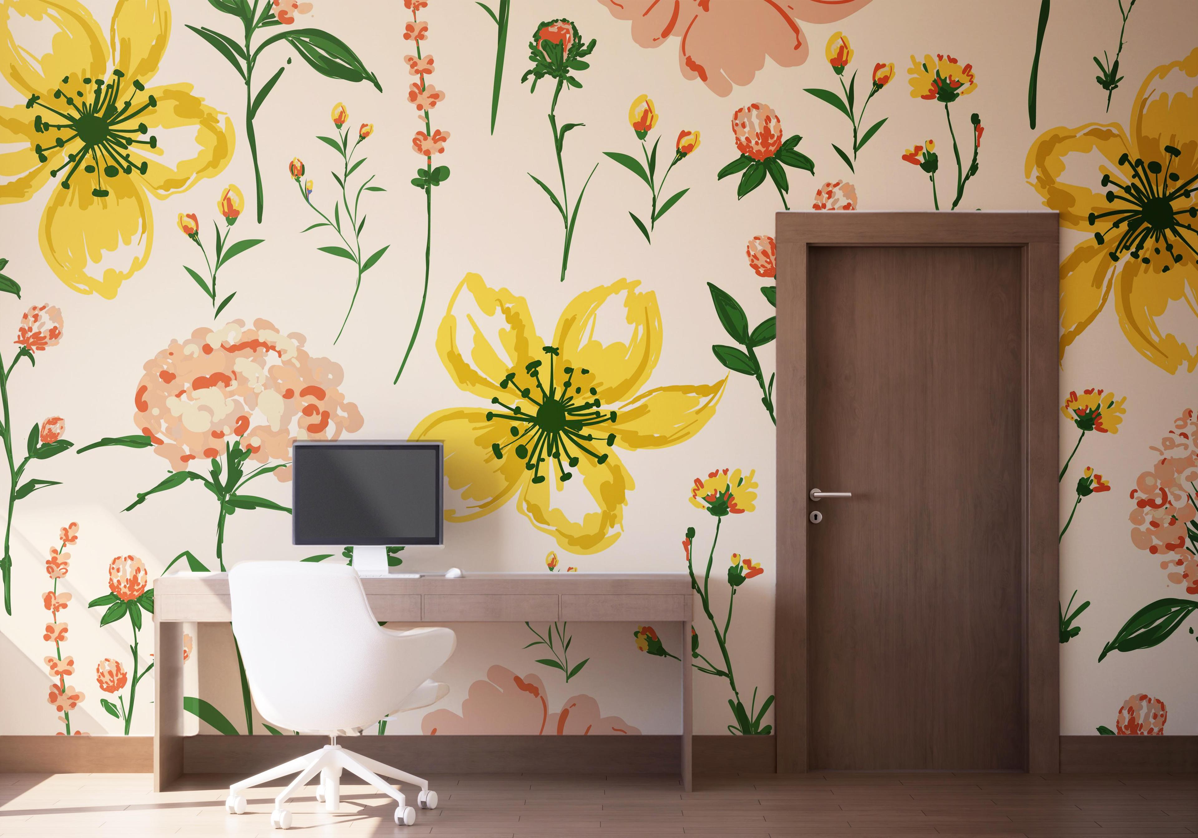 Fototapet Yellow Pink Flower mockup 1