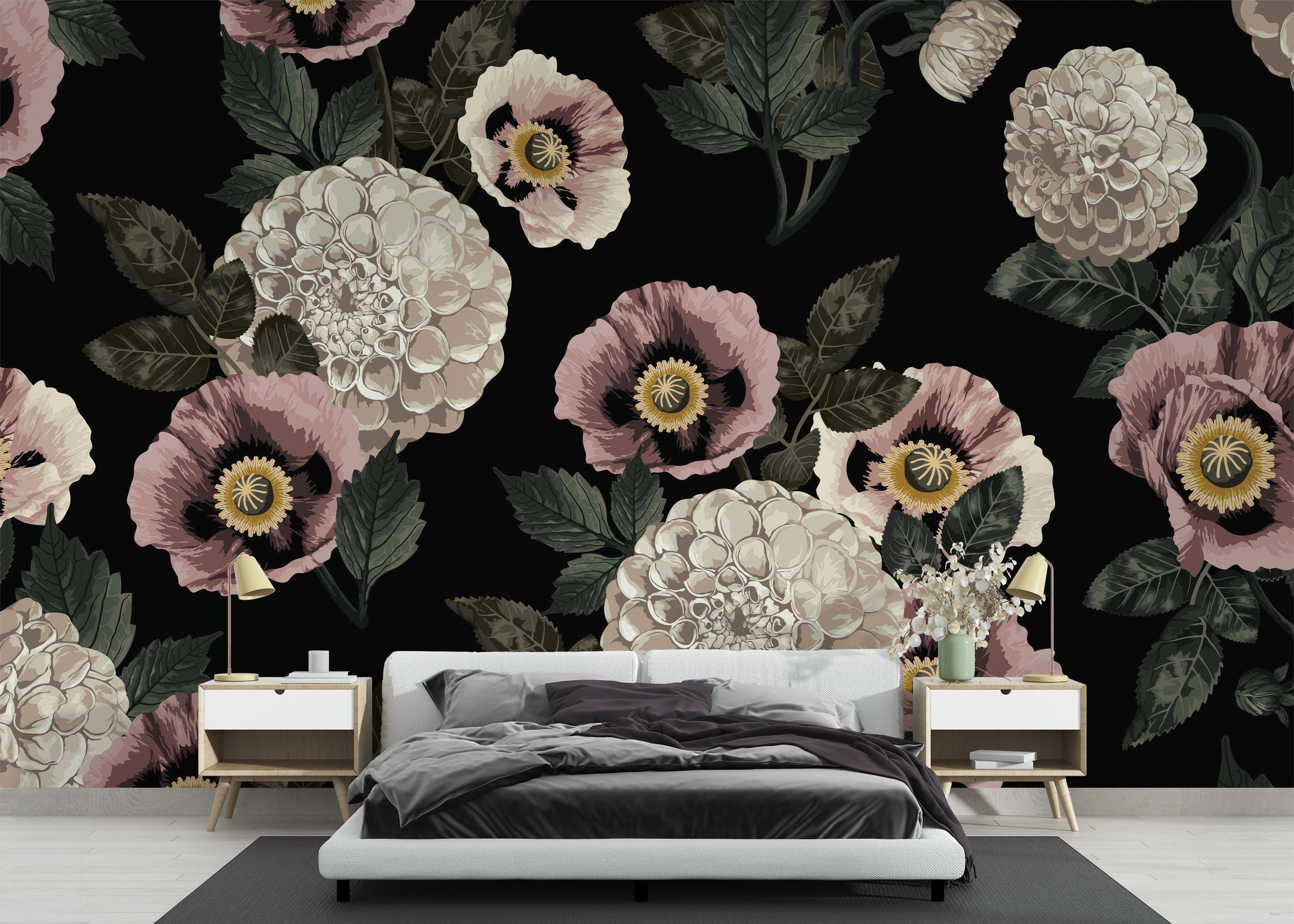 Fototapet Black Pink Poppy mockup 3